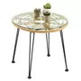 IDIMEX Table d'appoint pour jardin PARAMO, table basse d'extérieur, plateau rond en verre et imitation rotin, piètement en acier noir