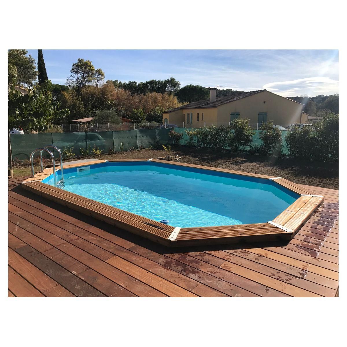 UBBINK Piscine enterrée  bois octogonale - 300x490x120cm -Liner Bleu- SUNWATER