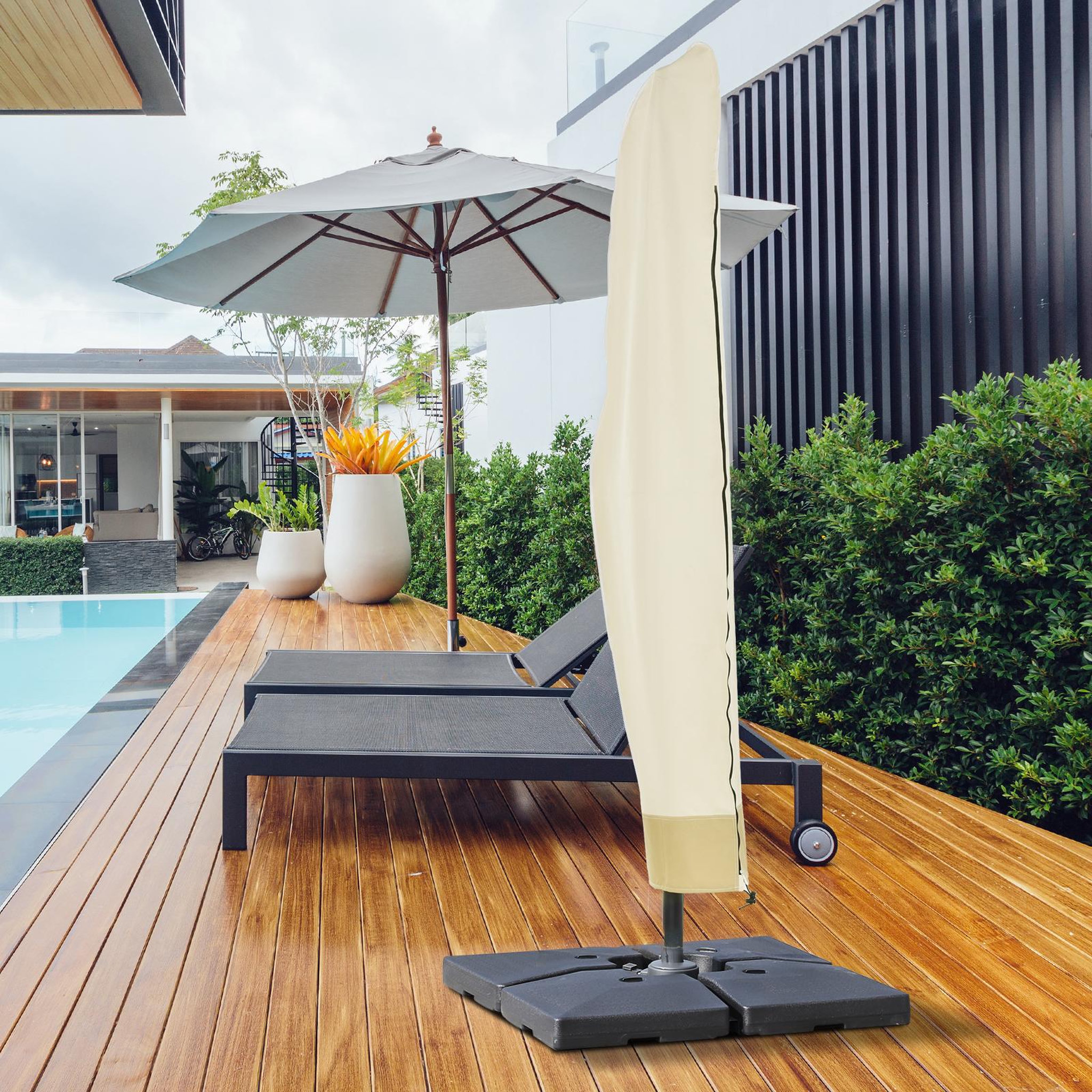 Voir la diapositive 4 : OUTSUNNY Housse de protection imperméable pour parasol droit avec fermeture éclair et cordon de serrage polyester PVC haute densité beige