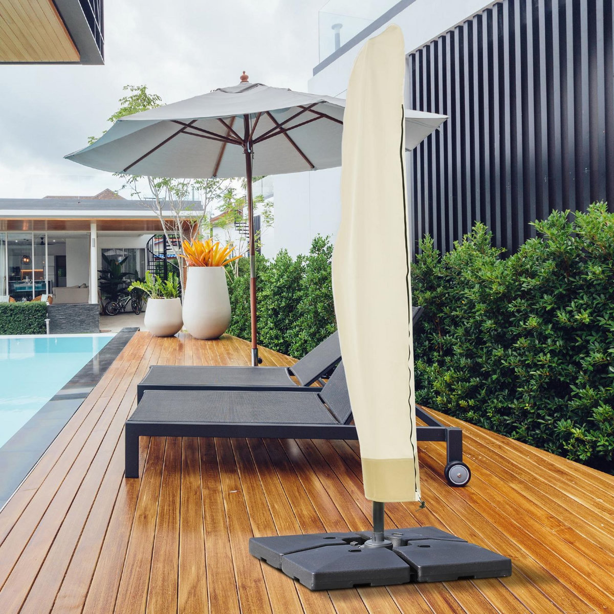 OUTSUNNY Housse de protection imperméable pour parasol droit avec fermeture éclair et cordon de serrage polyester PVC haute densité beige