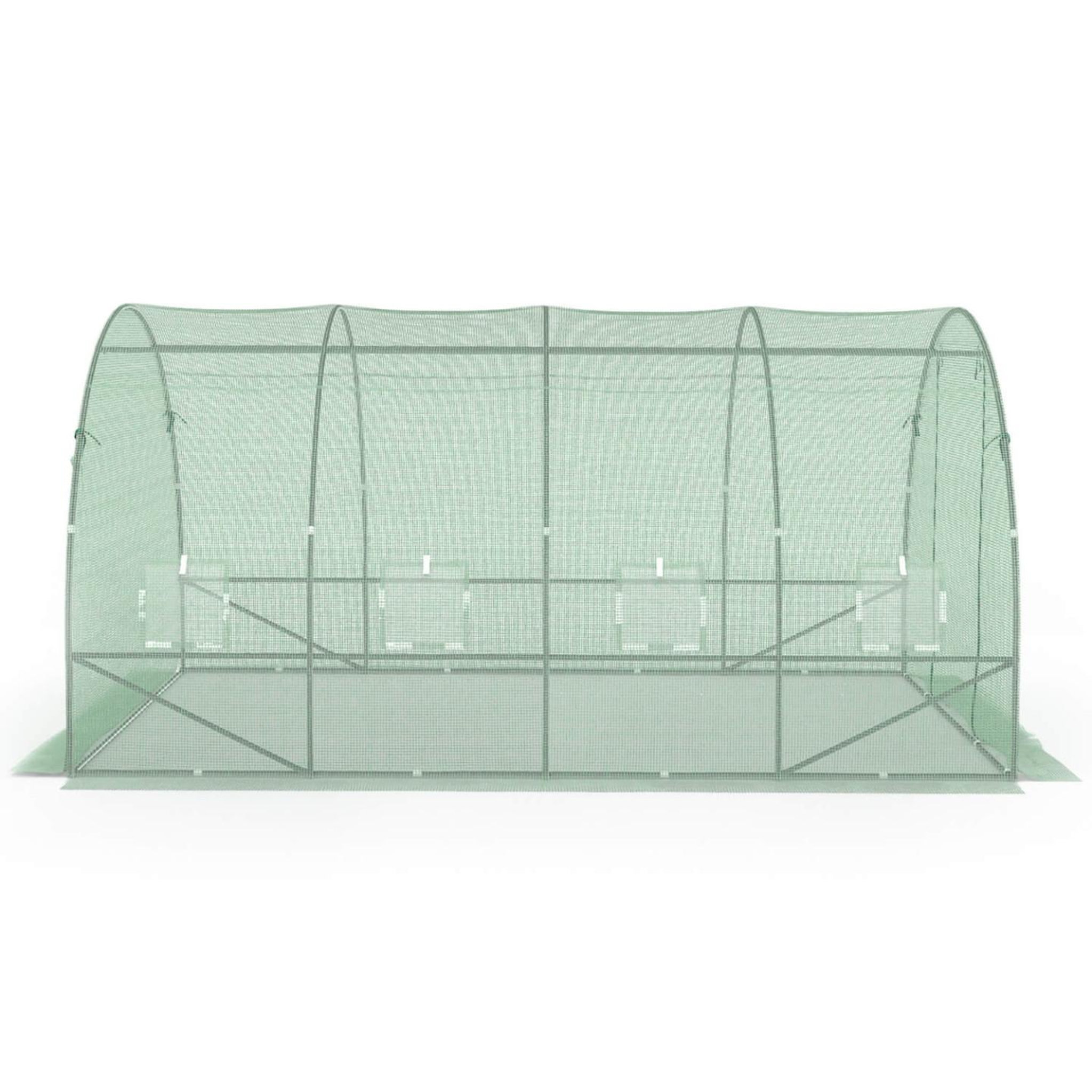 Voir la diapositive 6 : ID MARKET Serre de jardin tunnel 12m² 4 x 3 x 2 m acier galvanisé + bâche anti-uv avec porte et fenêtres zebra verte