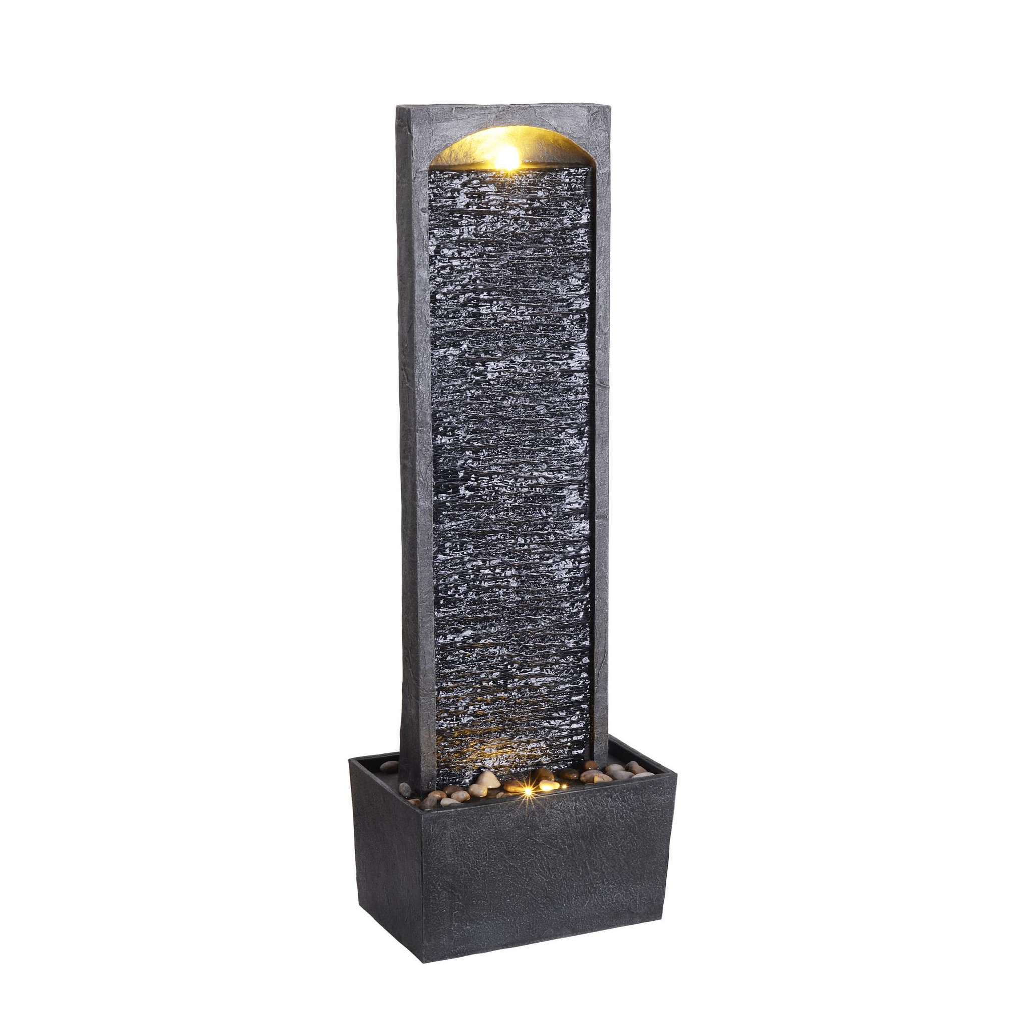 TEAMSON HOME Fontaine cascade LED extérieure 98 cm, façade texturée et galets. Coloris disponibles : Rouge, Noir