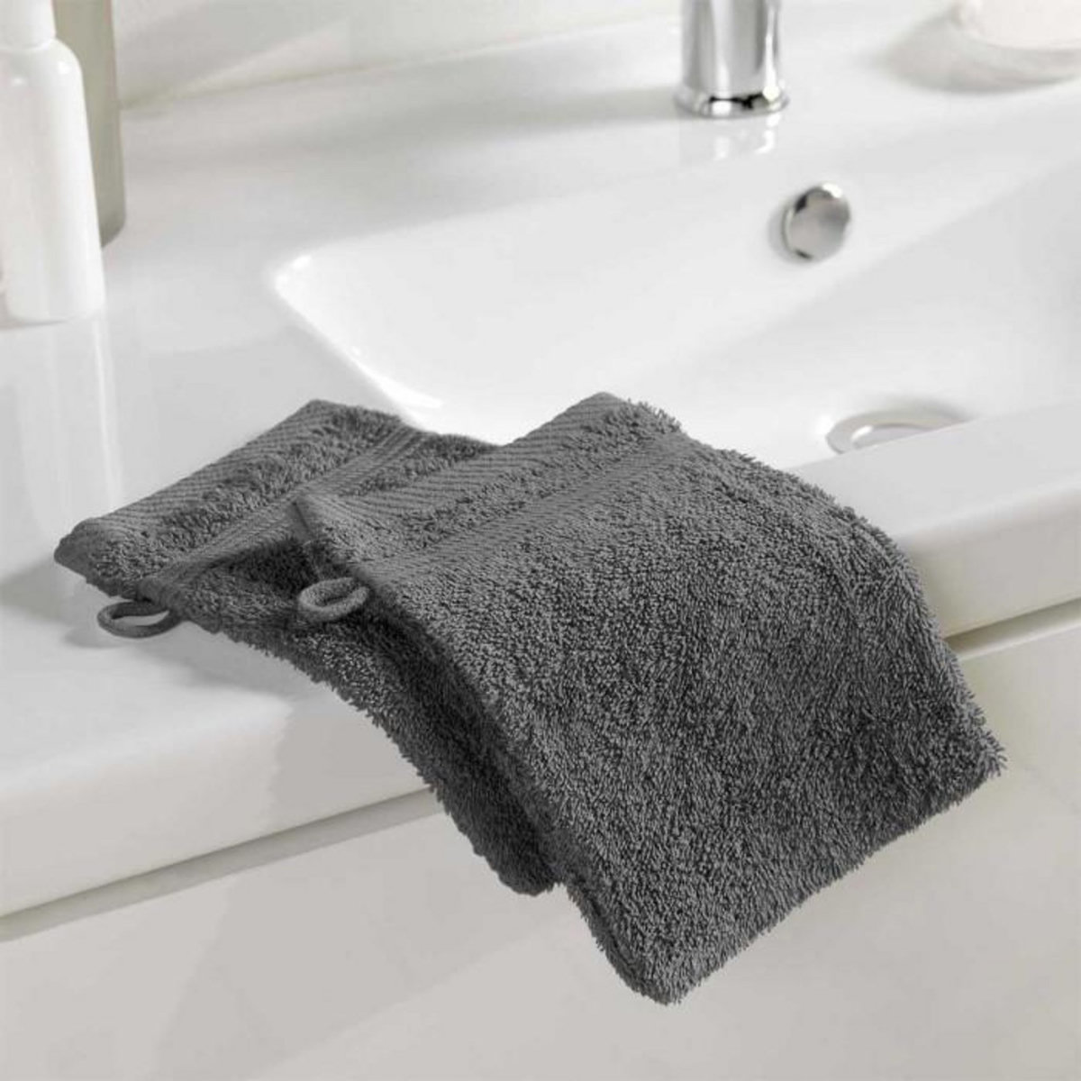 Paris Prix Lot de 2 Gants de Toilette  Tendresse  15x21cm Anthracite