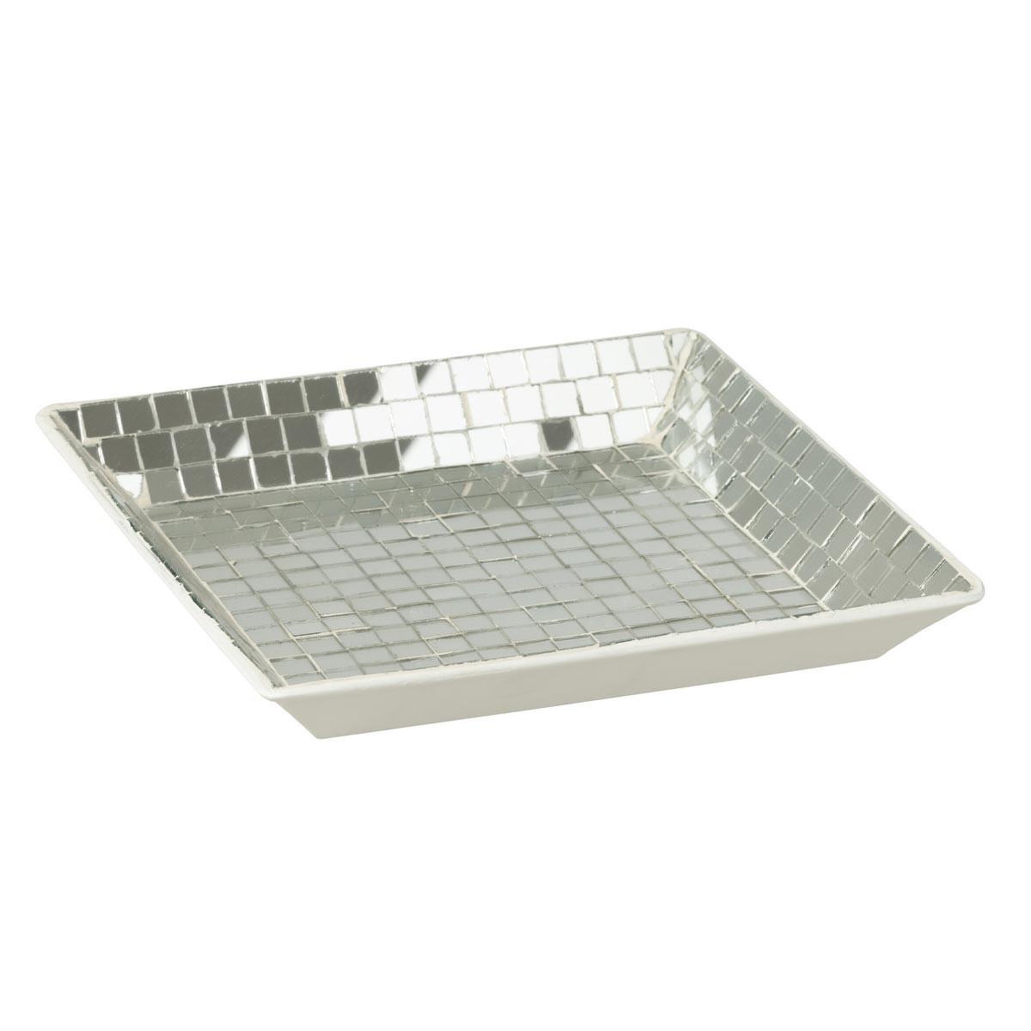 J-LINE Plateau mosaïque en verre  disco  20cm argent