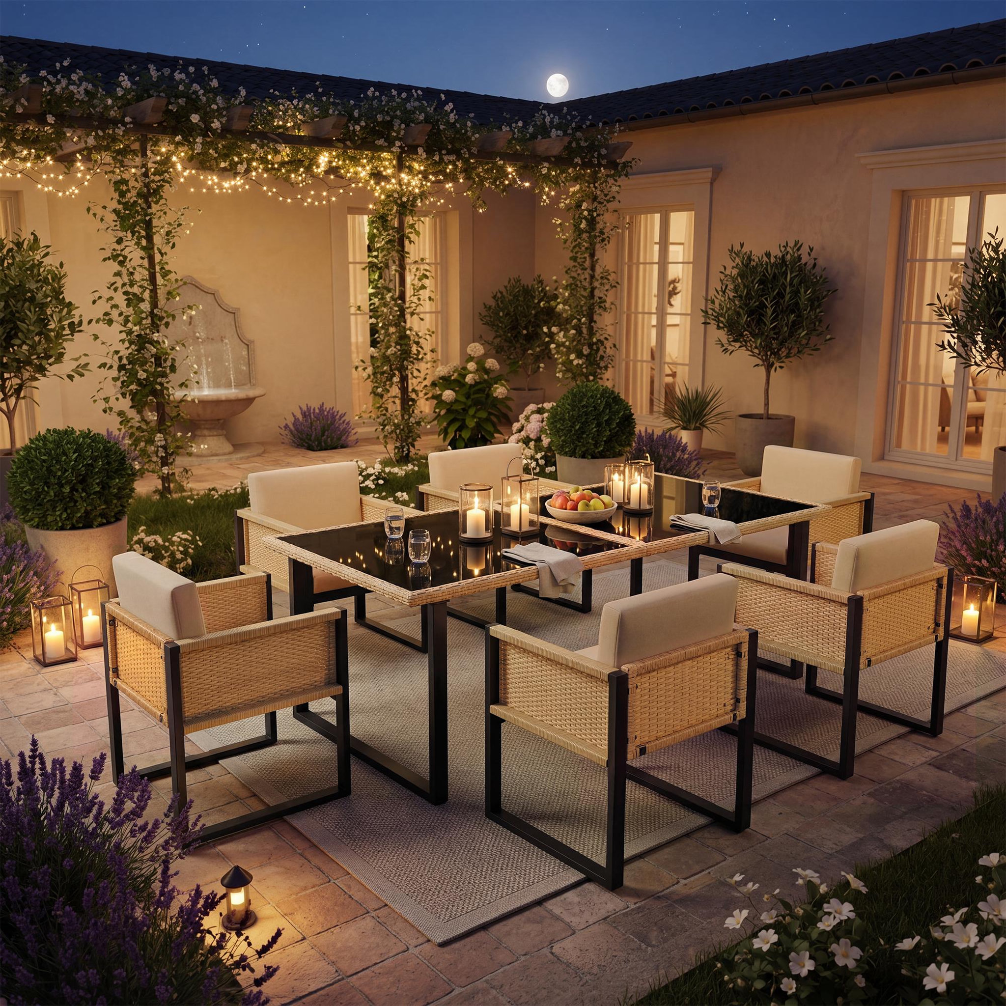 Voir la diapositive 4 : MERAX Salon de jardin 6 places en polyrattan avec table et fauteuils, noir bios