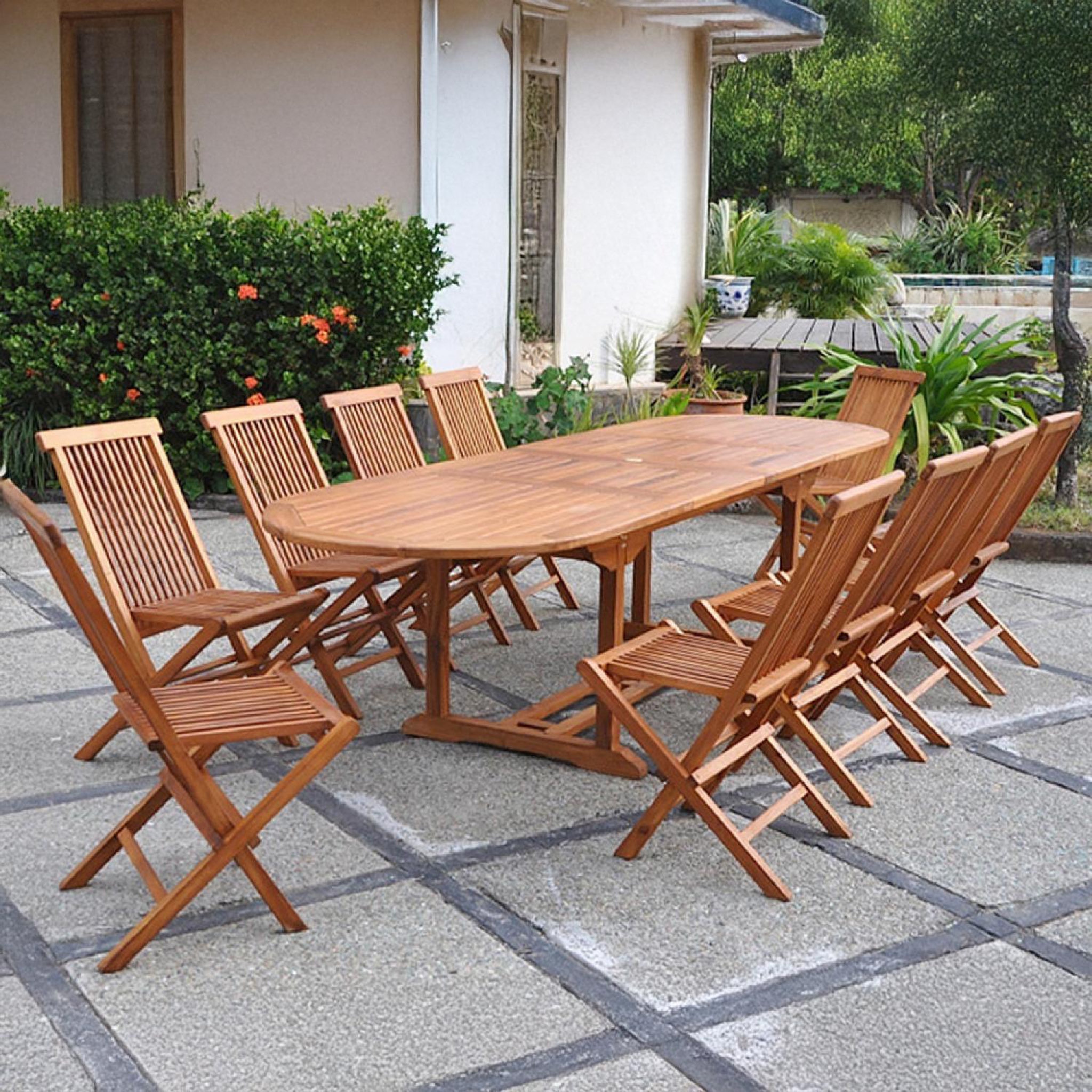 Voir la diapositive 2 : CONCEPT USINE Table de jardin ovale 10 places et 10 chaises en teck huilé lubok