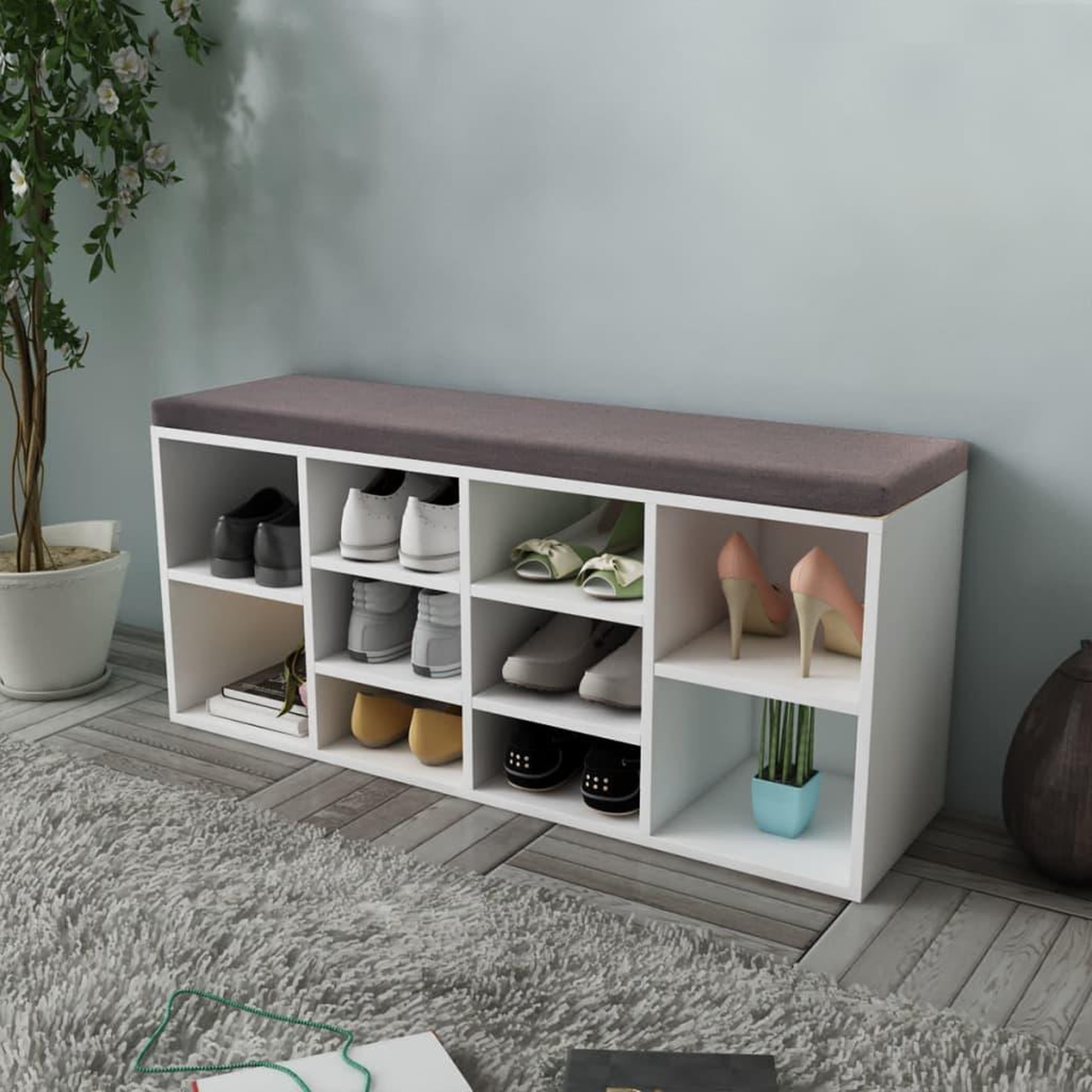 Voir la diapositive 1 : VIDAXL Banc de rangement a chaussures 10 compartiments Blanc