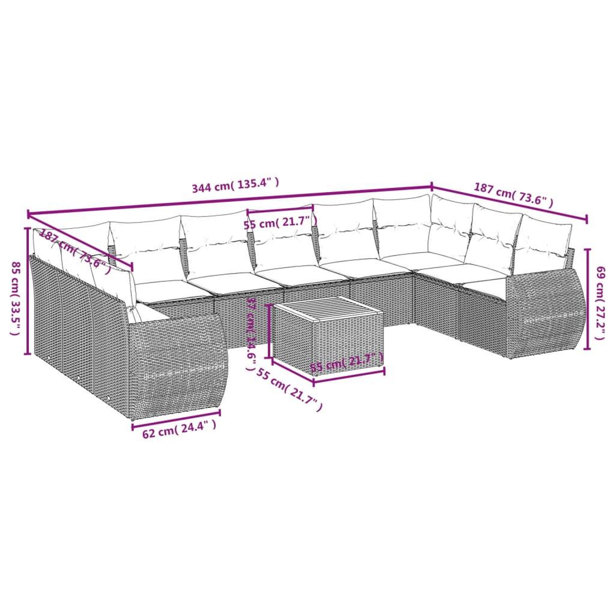 Voir la diapositive 3 : VIDAXL Salon de jardin 11 pcs avec coussins noir resine tressee