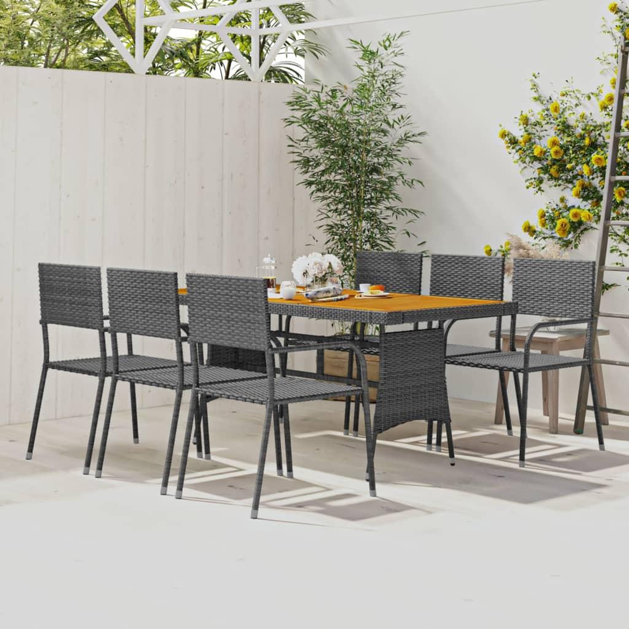 Voir la diapositive 1 : VIDAXL Ensemble a manger d'exterieur 7 pcs Resine tressee Gris
