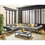 Voir la diapositive 1 : BEST MOBILIER Konna – salon de jardin d'angle en acier noir – 5 places - coussin gris et table incluse