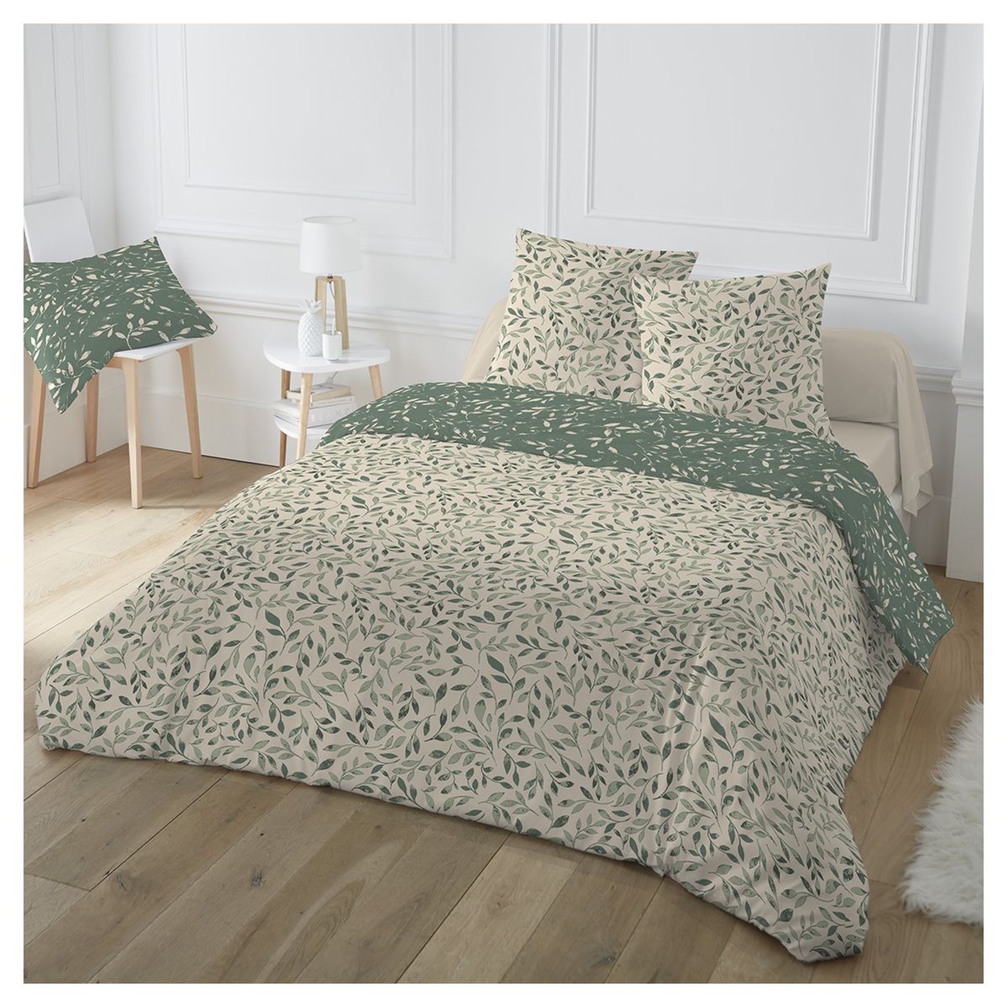 Parure housse de couette en polycoton 49 fils motif floral DIMI