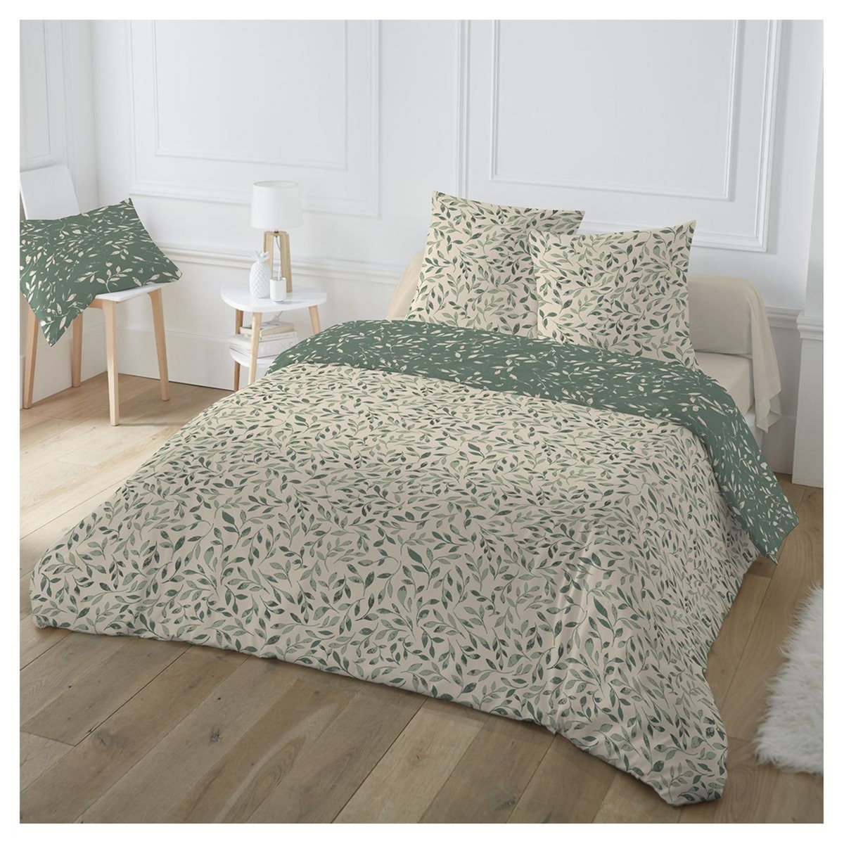 Parure housse de couette en polycoton 49 fils motif floral DIMI