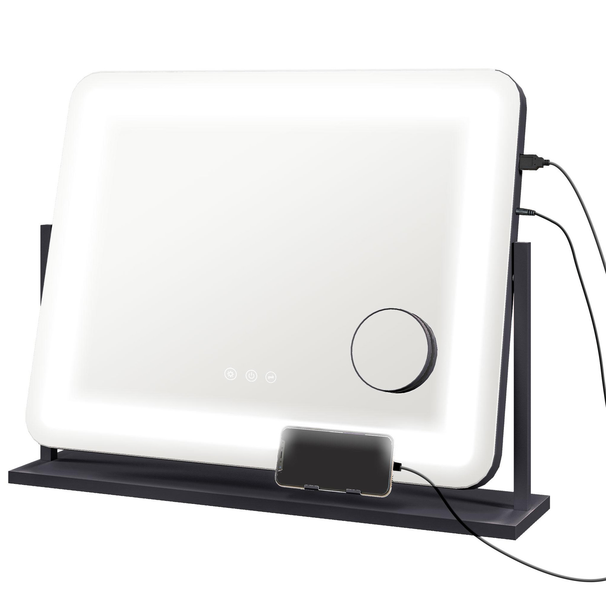 HOMCOM Miroir lumineux led 3 modes d'éclairage grossissement 10x rotation à 360° port charge usb