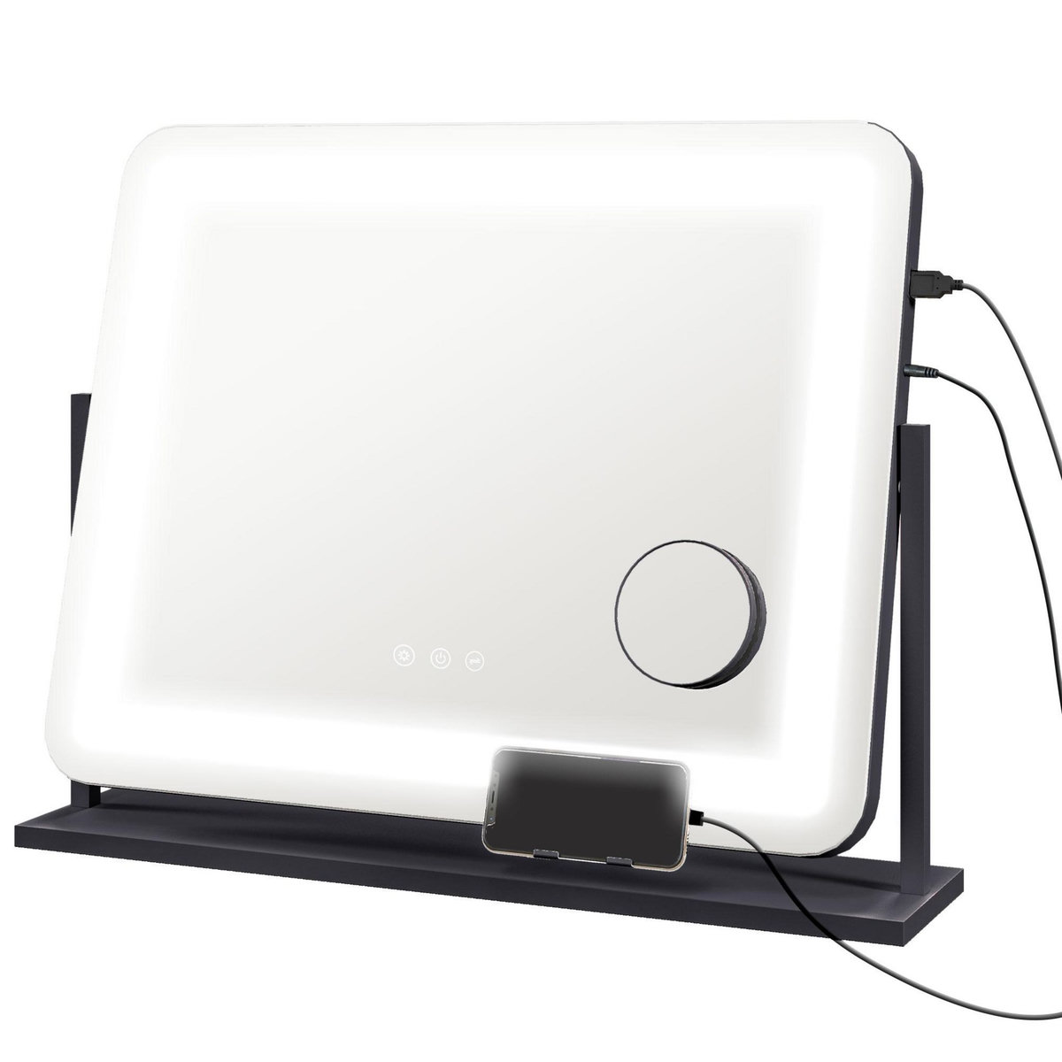 HOMCOM Miroir lumineux LED 3 modes d'éclairage grossissement 10X rotation à 360° port charge USB