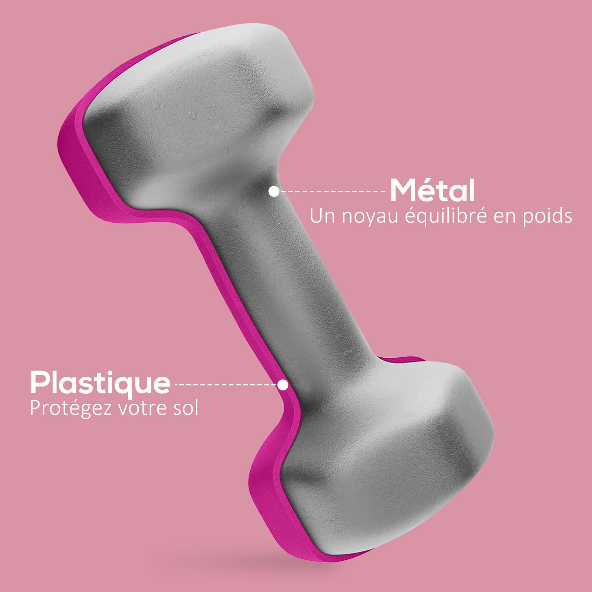 Voir la diapositive 4 : HOMCOM Lot de 2 haltères hexagonales 2 x 3 kg - poignée antidérapante - métal pvc rose