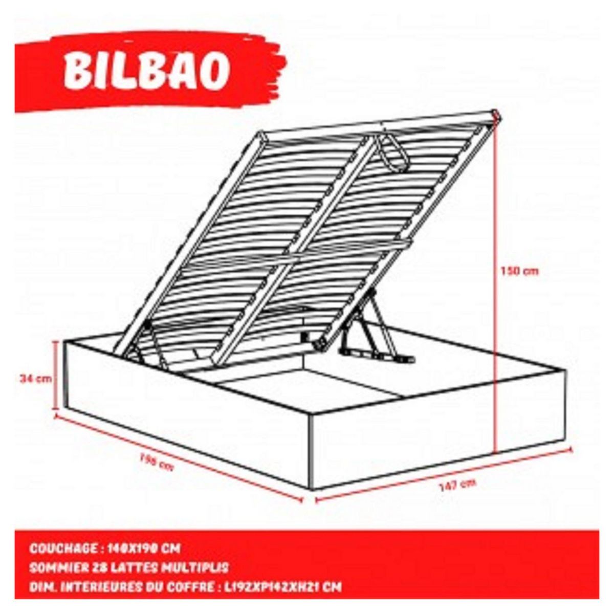 Ensemble Lit coffre avec sommier relevable  140x190 cm BARCELONA + matelas 140x190 cm DIONE