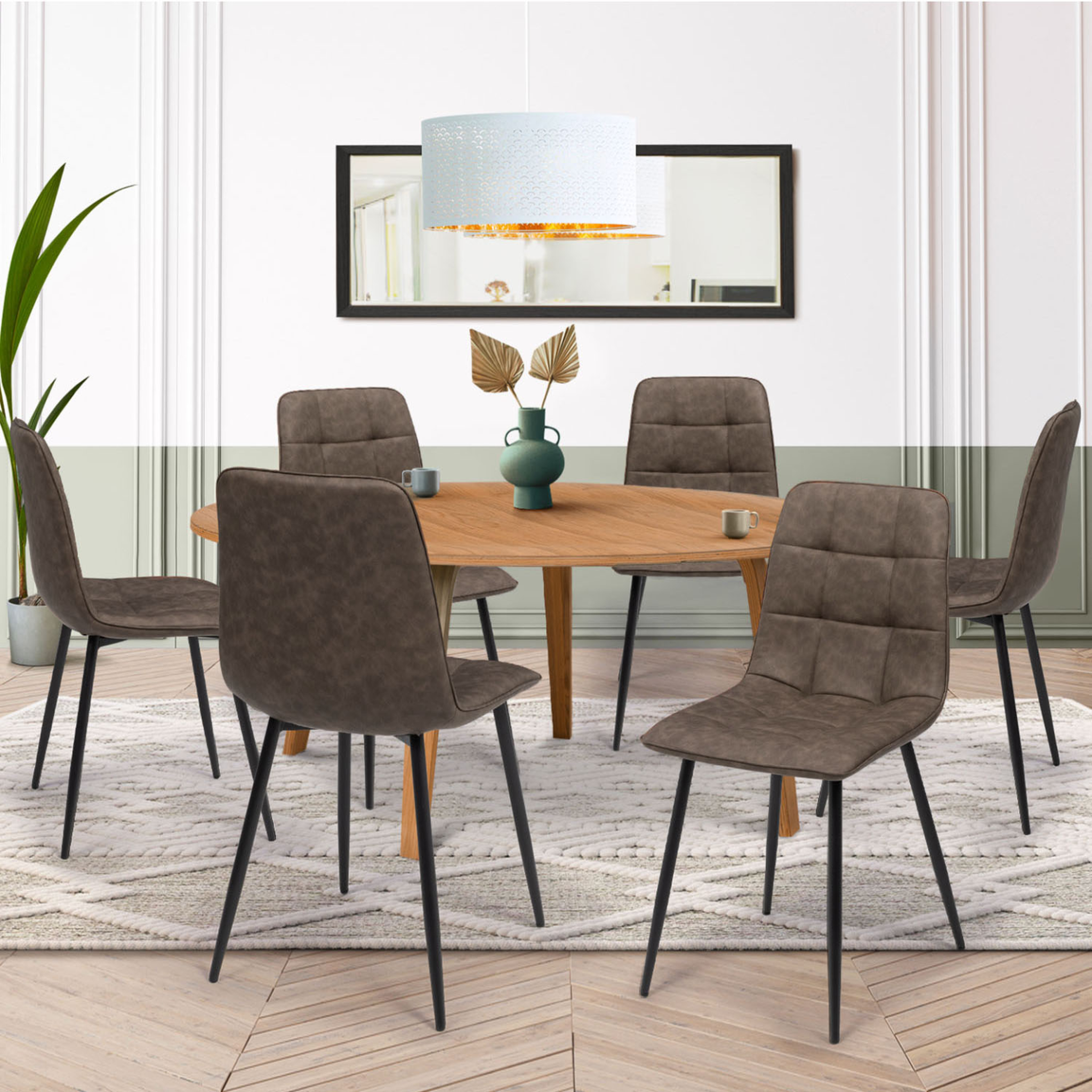 Voir la diapositive 2 : ID MARKET Lot de 6 chaises mila en pu marron vintage pour salle à manger