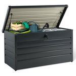 ID MARKET Coffre de rangement métal verrouillable gris anthracite pour jardin 350L 120x62,5x63 cm