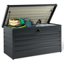 Voir la diapositive 1 : ID MARKET Coffre de rangement métal verrouillable gris anthracite pour jardin 350L 120x62,5x63 cm