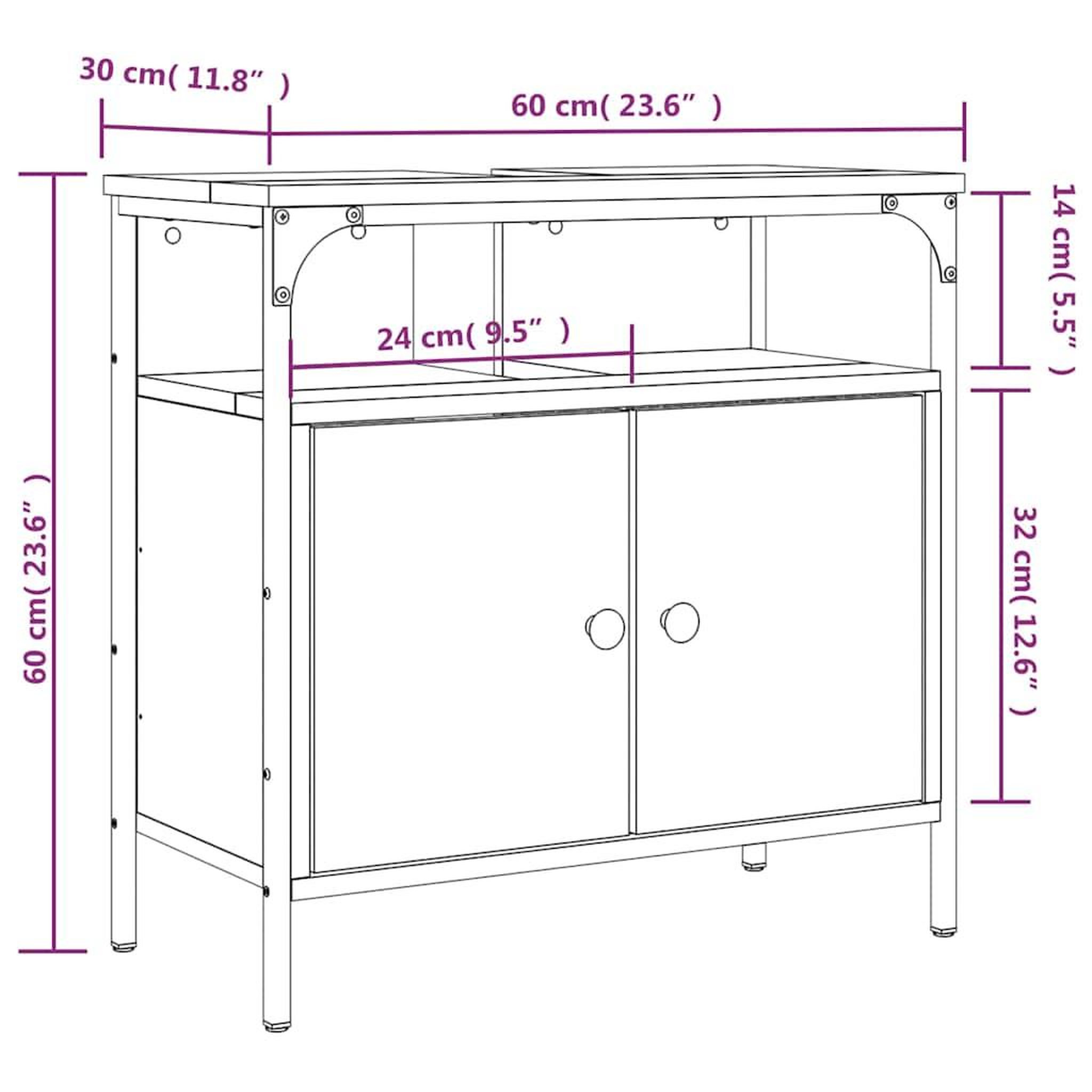 Voir la diapositive 6 : VIDAXL Armoire lavabo de salle de bain chene fume 60x30x60 cm