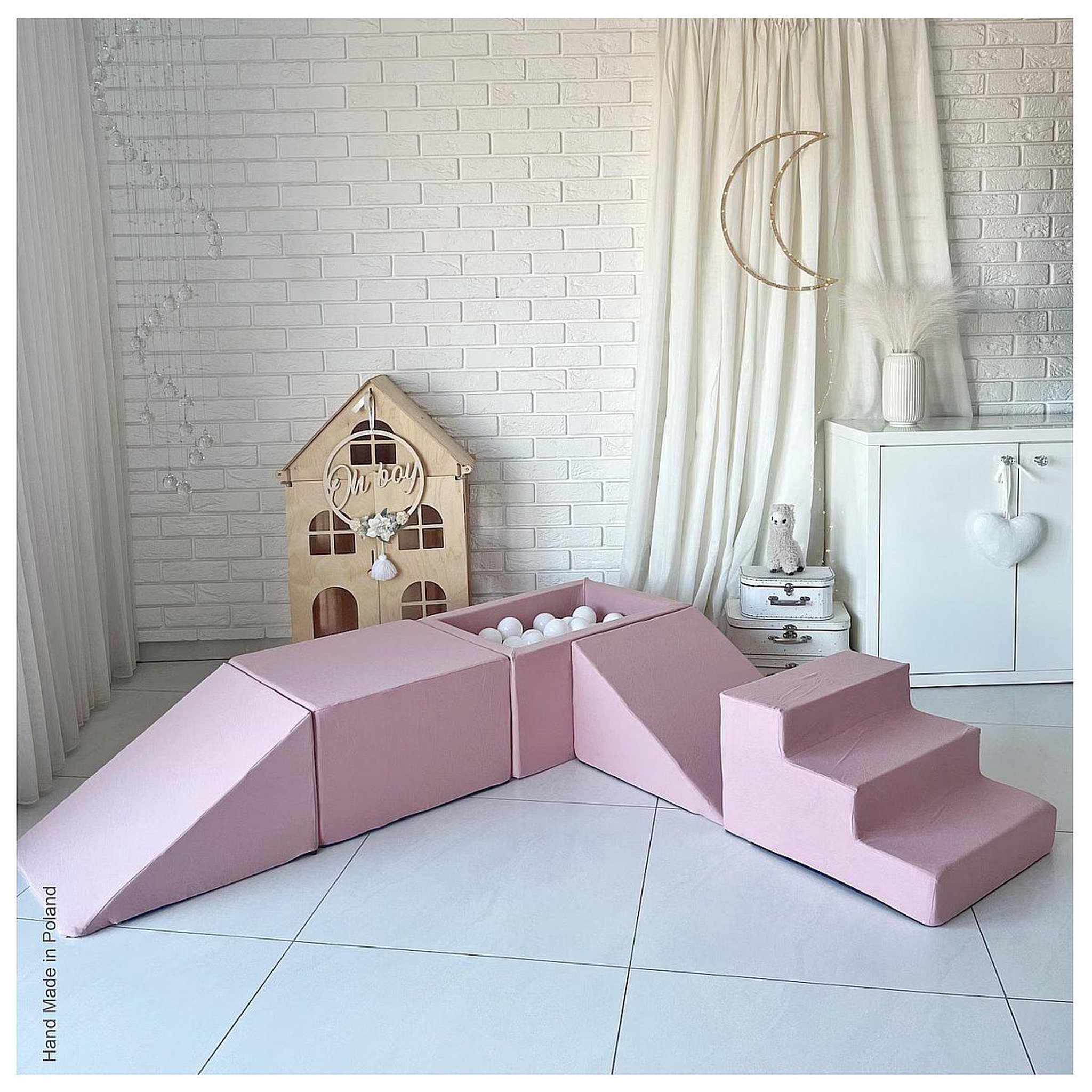 Voir la diapositive 2 : MONIO FOR KIDS Jeu en mousse 5 éléments avec mini piscine à balles rose poudré