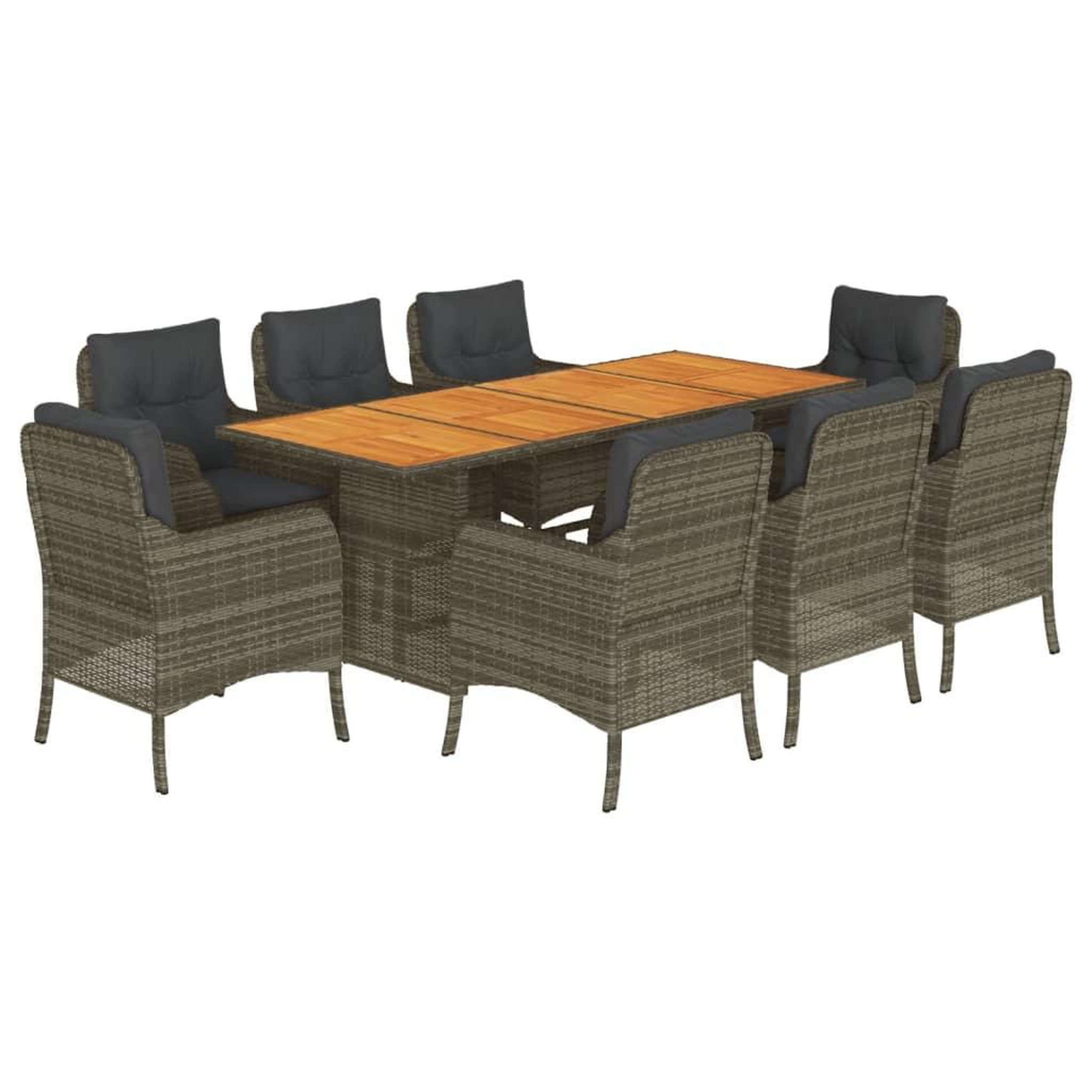 Voir la diapositive 2 : VIDAXL Ensemble a manger de jardin 9 pcs coussins gris resine tressee