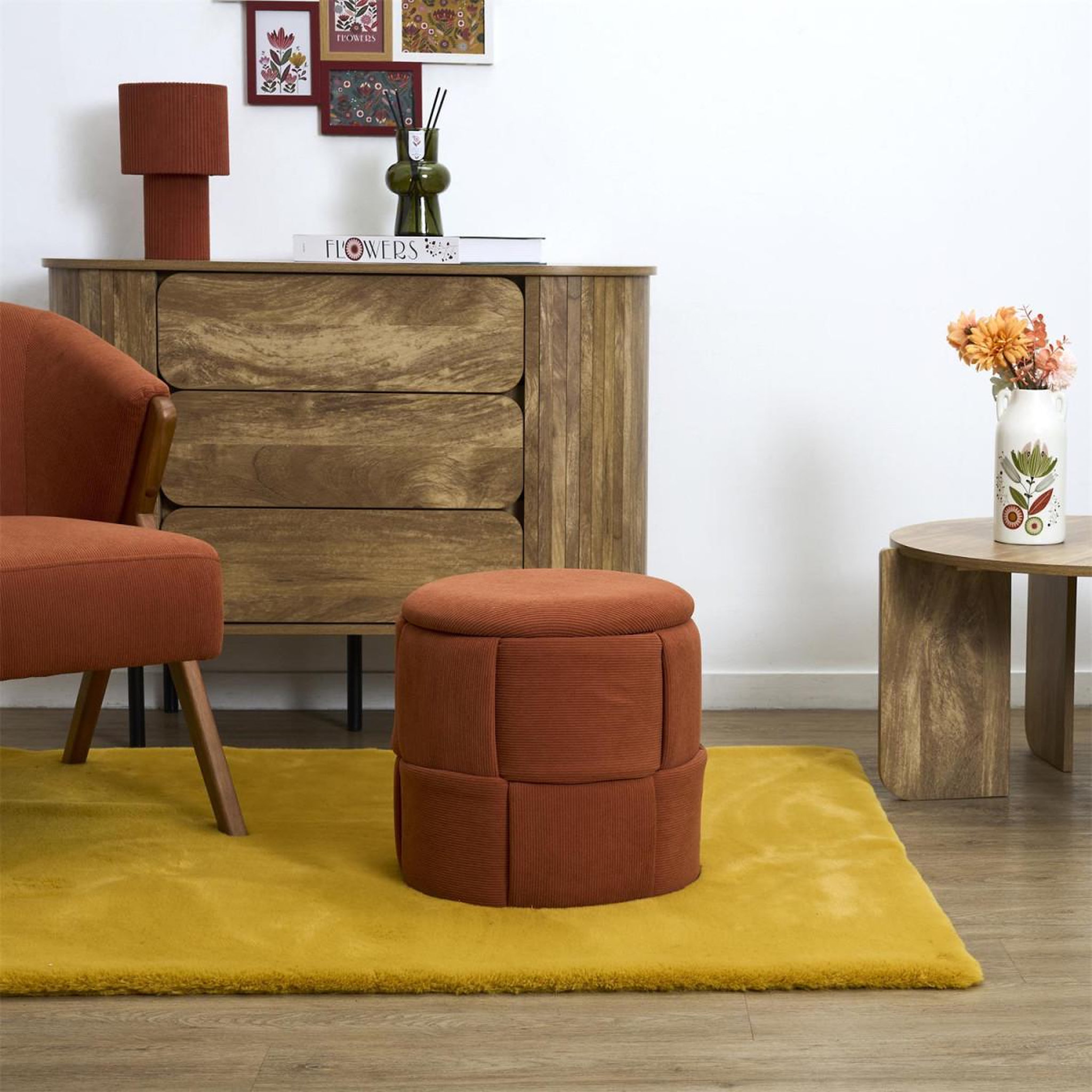 Voir la diapositive 5 : The Home Deco Factory Pouf Coffre Tressé Côtelé  Jules  38cm Terracotta