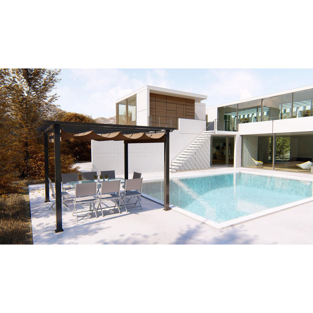 CONCEPT USINE Tonnelle autoportante 3 x 3 m en aluminium et toile taupe REGIA