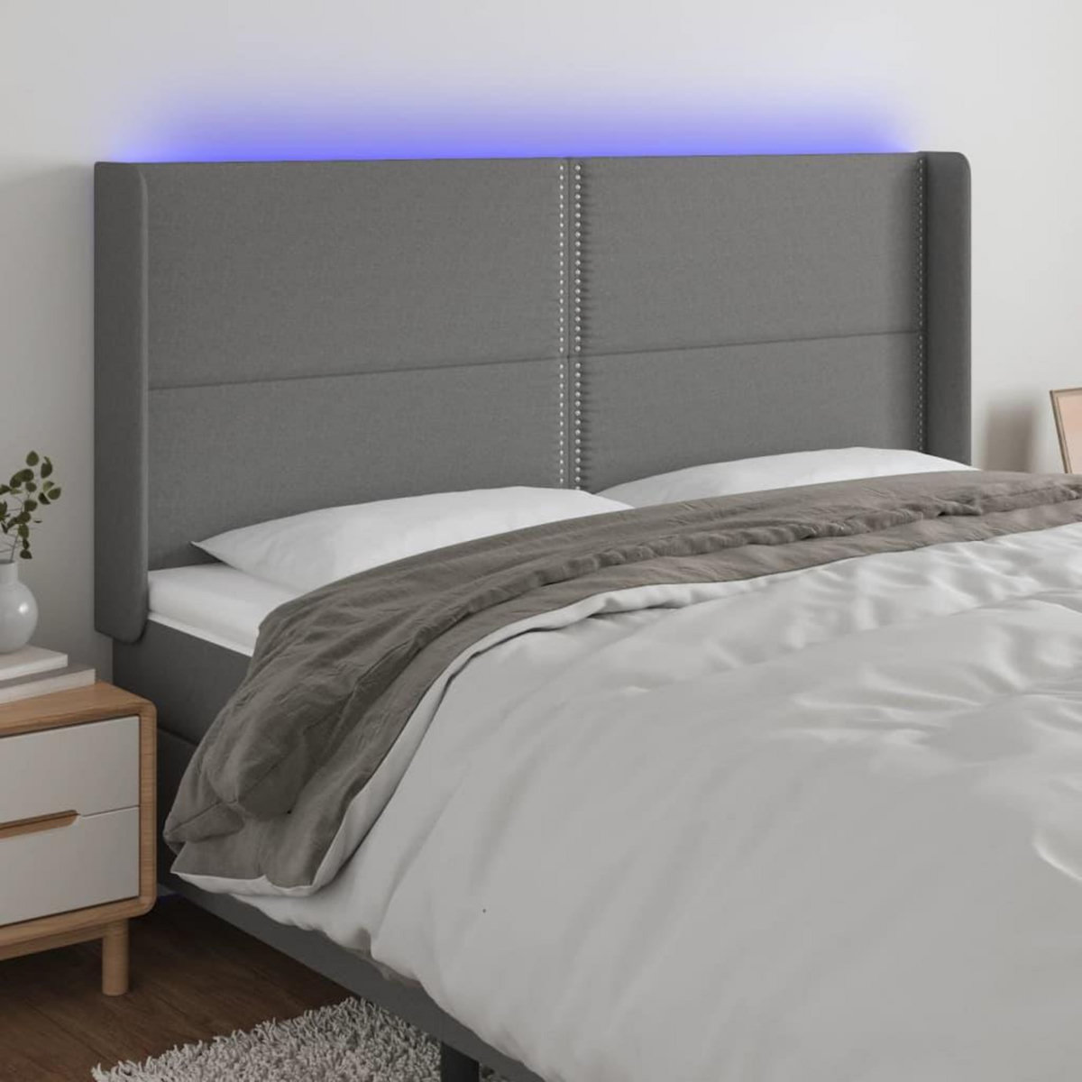 VIDAXL Tete de lit a LED Gris fonce 183x16x118/128 cm Tissu