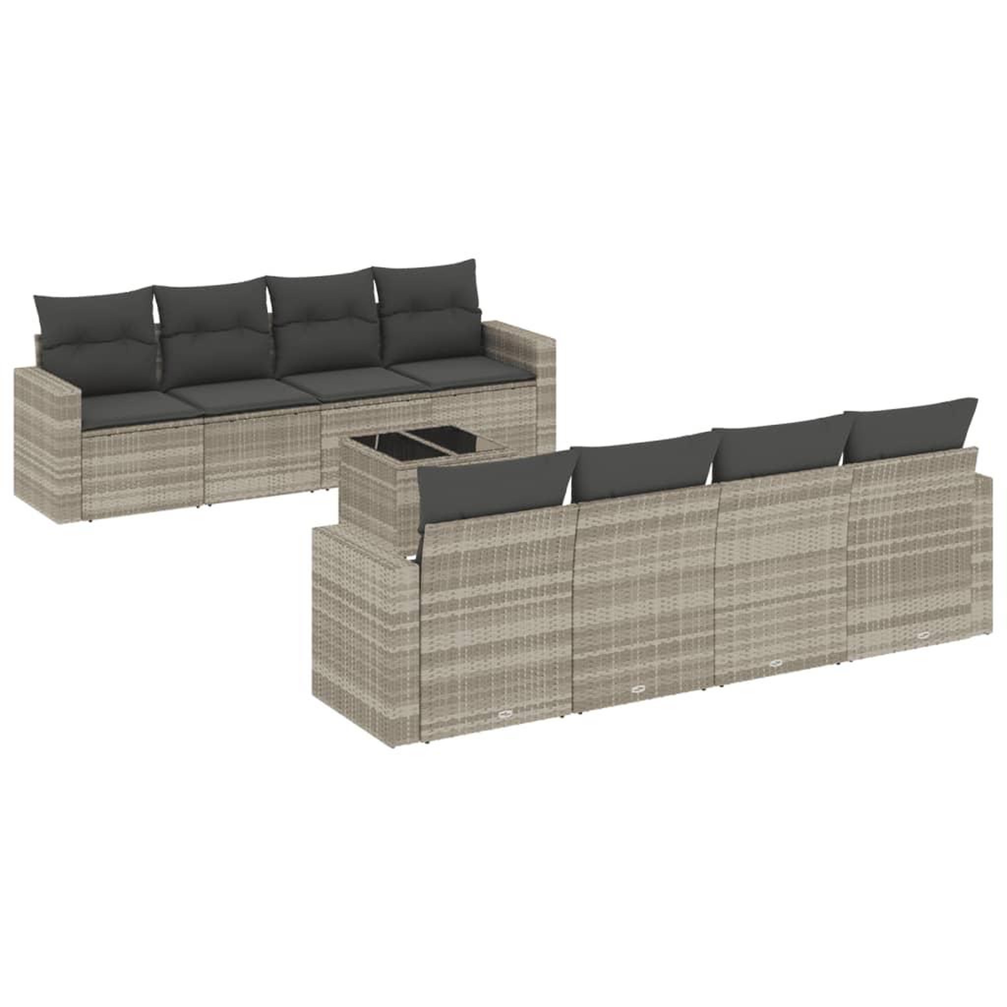 Voir la diapositive 2 : VIDAXL Salon de jardin 9 pcs avec coussins gris clair resine tressee