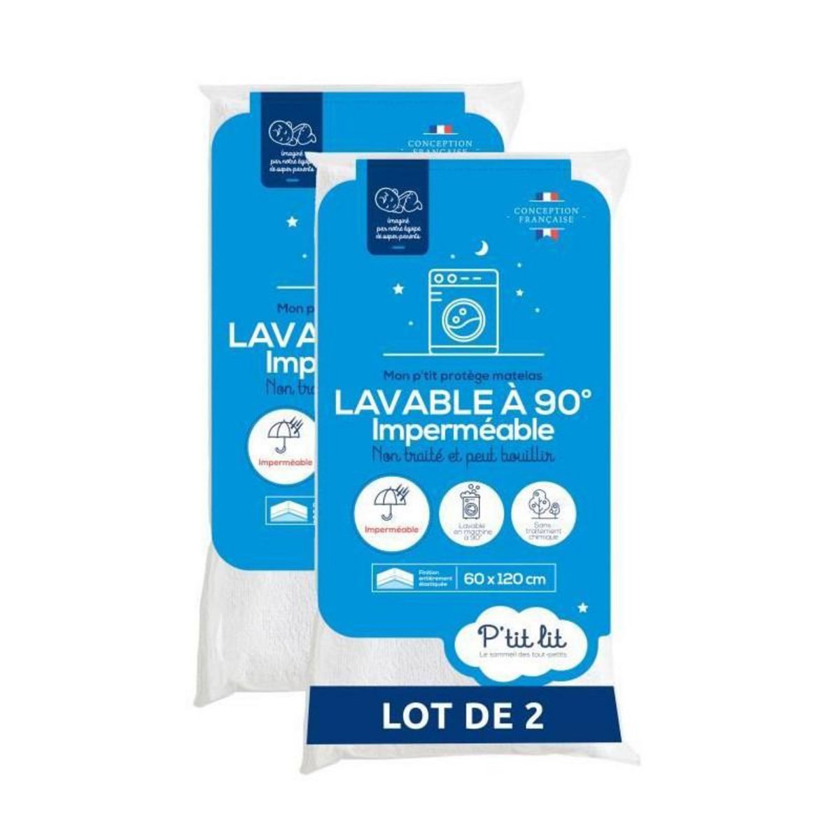 P'TIT LIT Lot de 2 Proteges matelas Bébé - 70x140 cm - Alese Imperméable et Micro Respirante - Lavable a 90°C - Souple et Silencieux