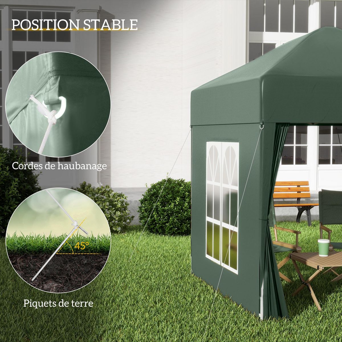 OUTSUNNY Tonnelle de jardin tente pliante barnum pop-up 2 x 2 m 4 parois latérales amovibles 2 fenêtres sac de transport vert