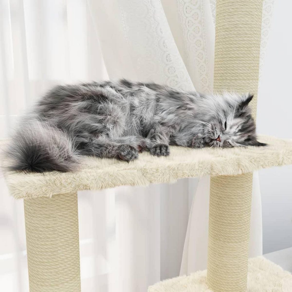 VIDAXL Arbre a chat avec griffoirs en sisal Creme 155 cm