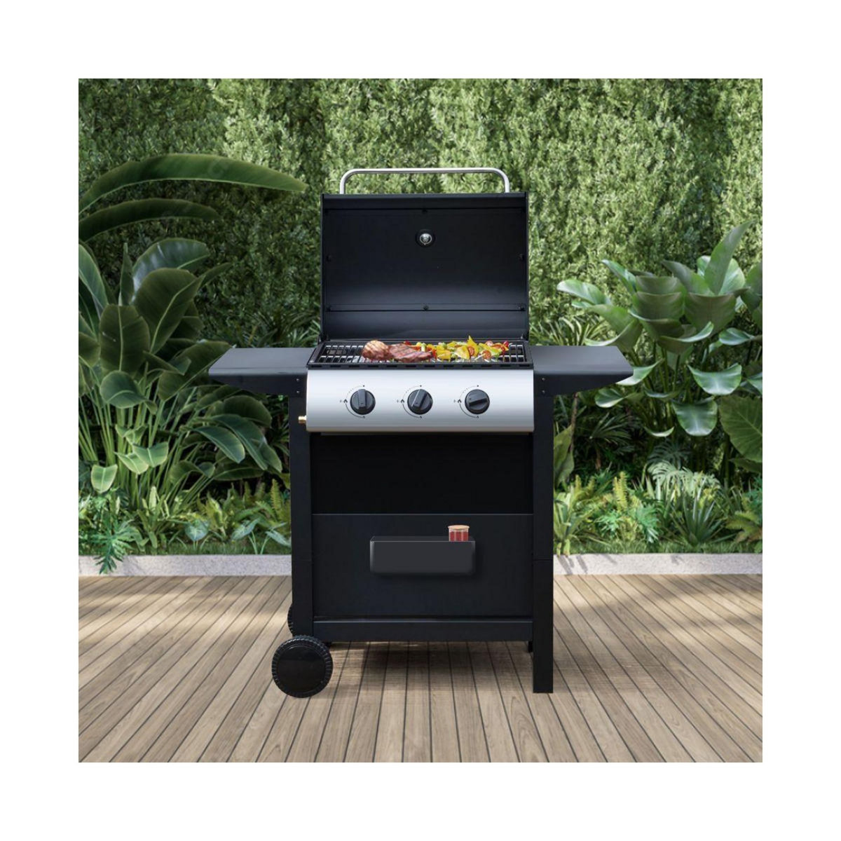 Listo Barbecue gaz BGZ L1 noir 3 brûleurs sur chariot, 51x34 cm
