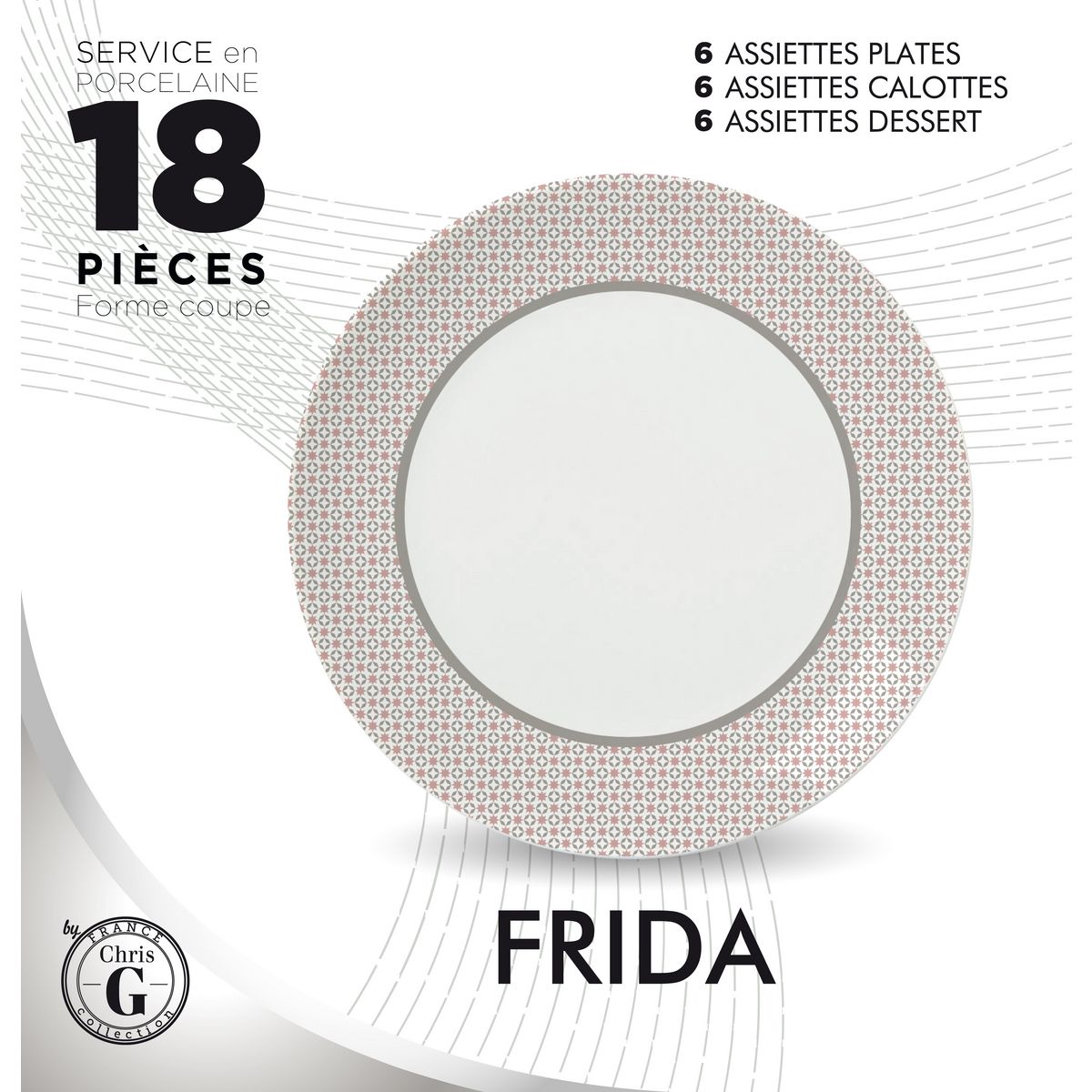 Service d'assiettes porcelaine FRIDA 18 pièces      