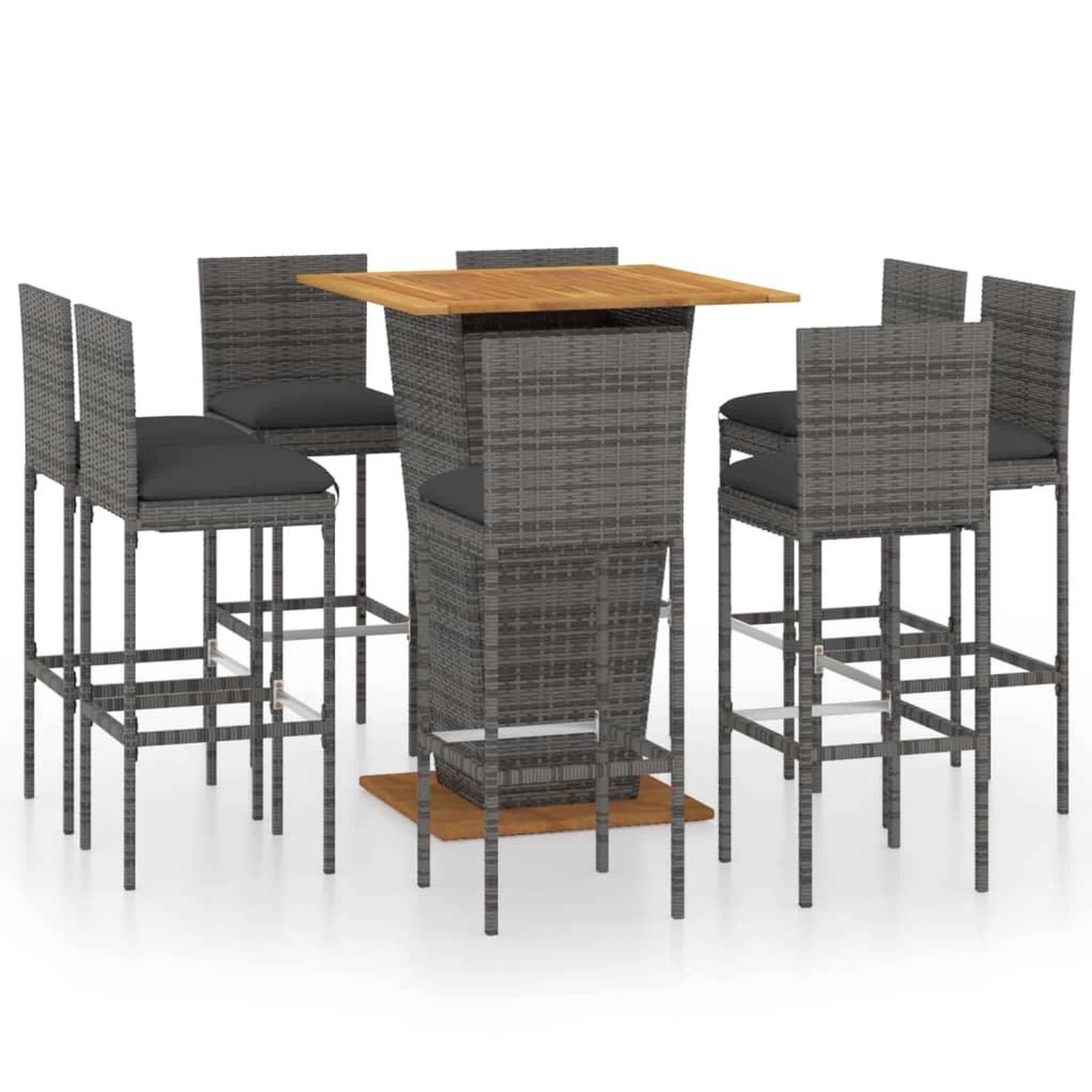 Voir la diapositive 2 : VIDAXL Ensemble de bar de jardin 9 pcs et coussins resine tressee gris