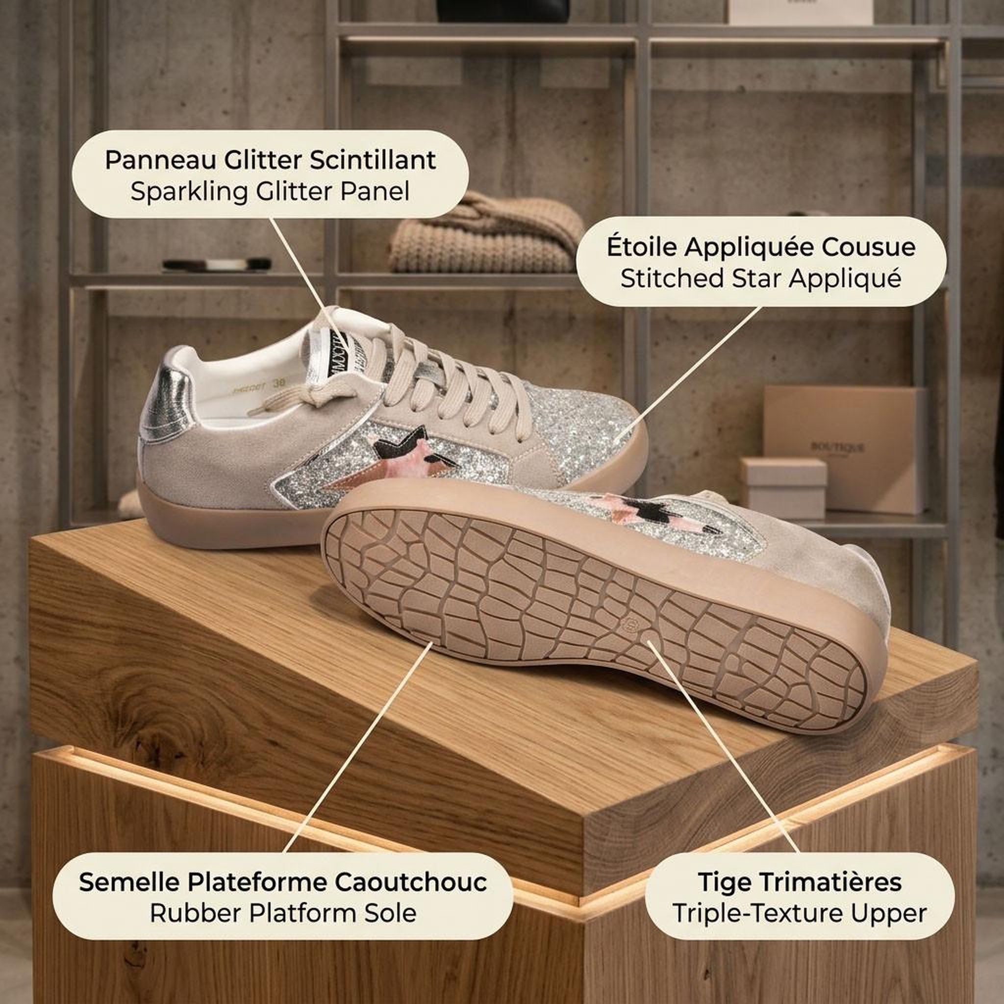 Voir la diapositive 4 : OZABI OZABI Sneakers Glitter Femme Étoile Plateforme MMXXIV