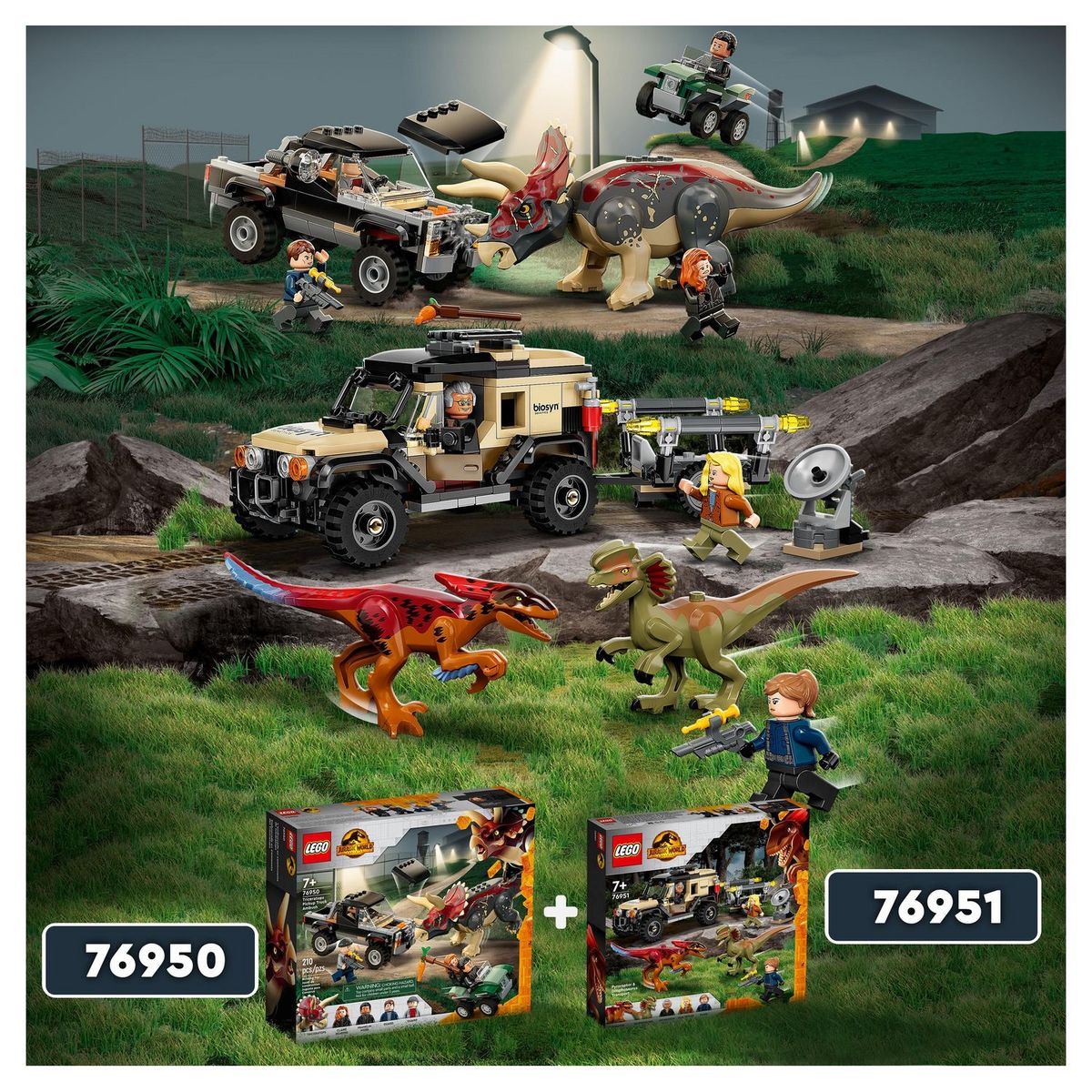 LEGO Jurassic World 76950 L&rsquo;Embuscade du Tricératops en Pick-up,  Dinosaure Jouet, et Voiture
