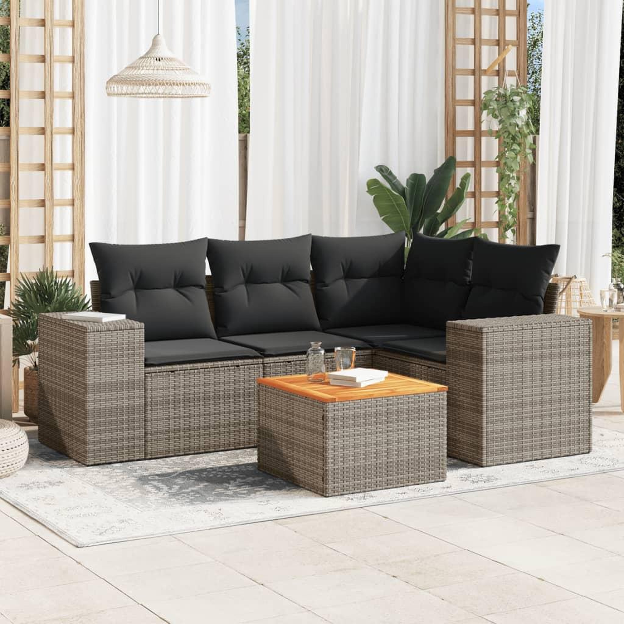 VIDAXL Salon de jardin 5 pcs avec coussins gris resine tressee