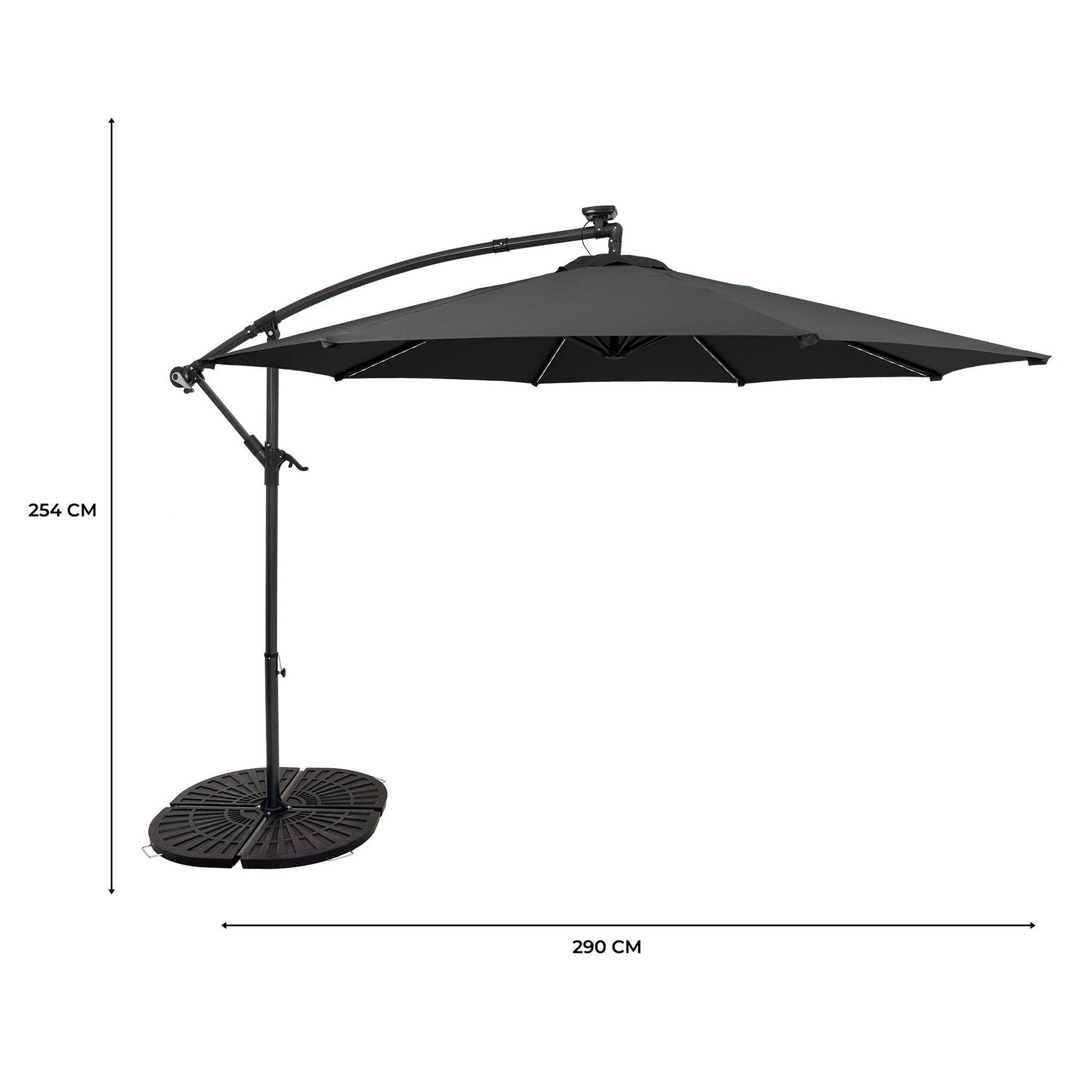 Voir la diapositive 5 : Monster Parasol Banane à Mât Déporté à LED 3 m & 4 Pieds en Éventail