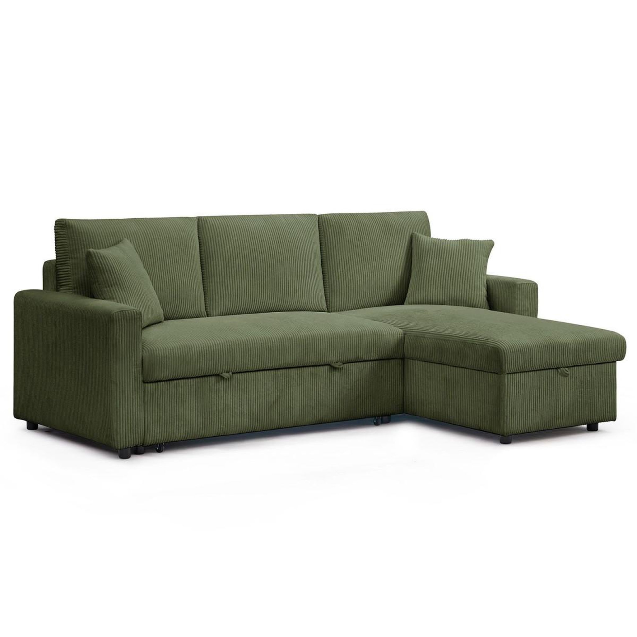Voir la diapositive 2 : Paris Prix Canapé d'angle convertible  en velours côtelé  brooke  230cm vert