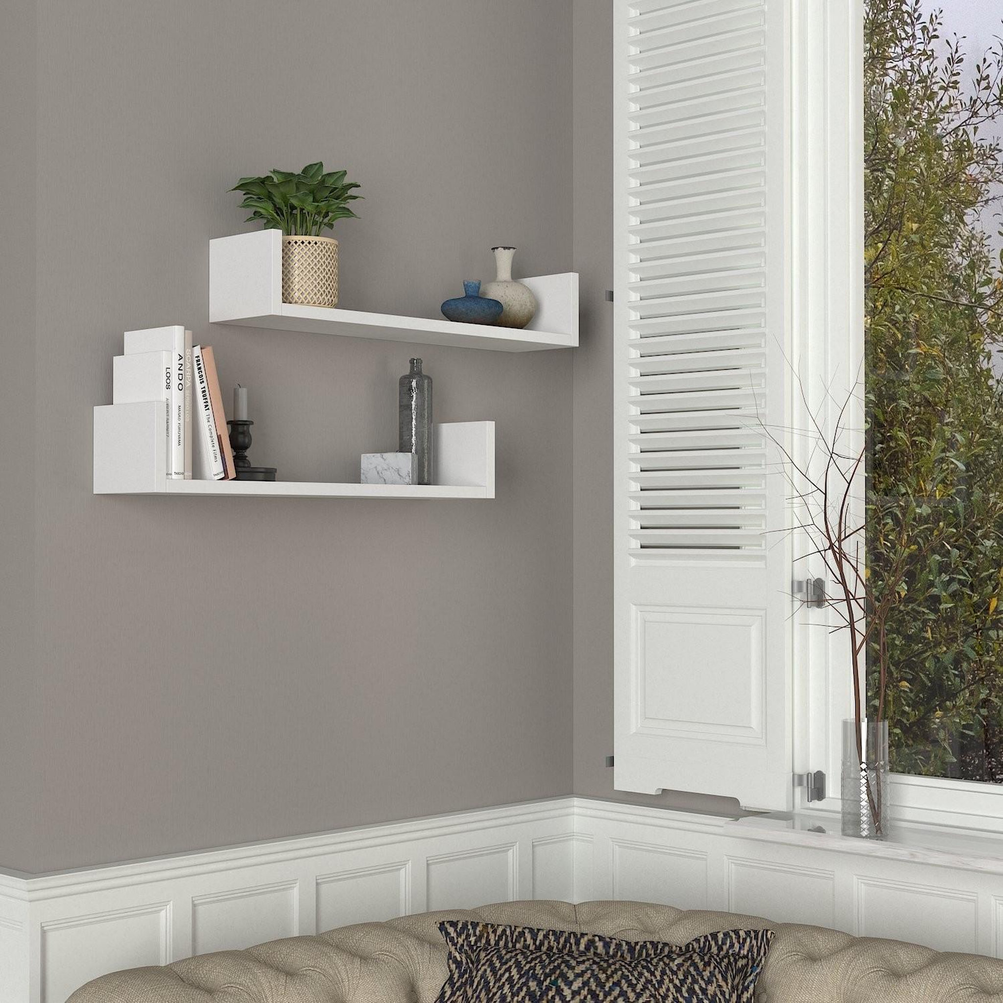 Voir la diapositive 2 : Habitat et Jardin Étagère murale en bois  iris  - 63 x 14 x 14 cm - blanc