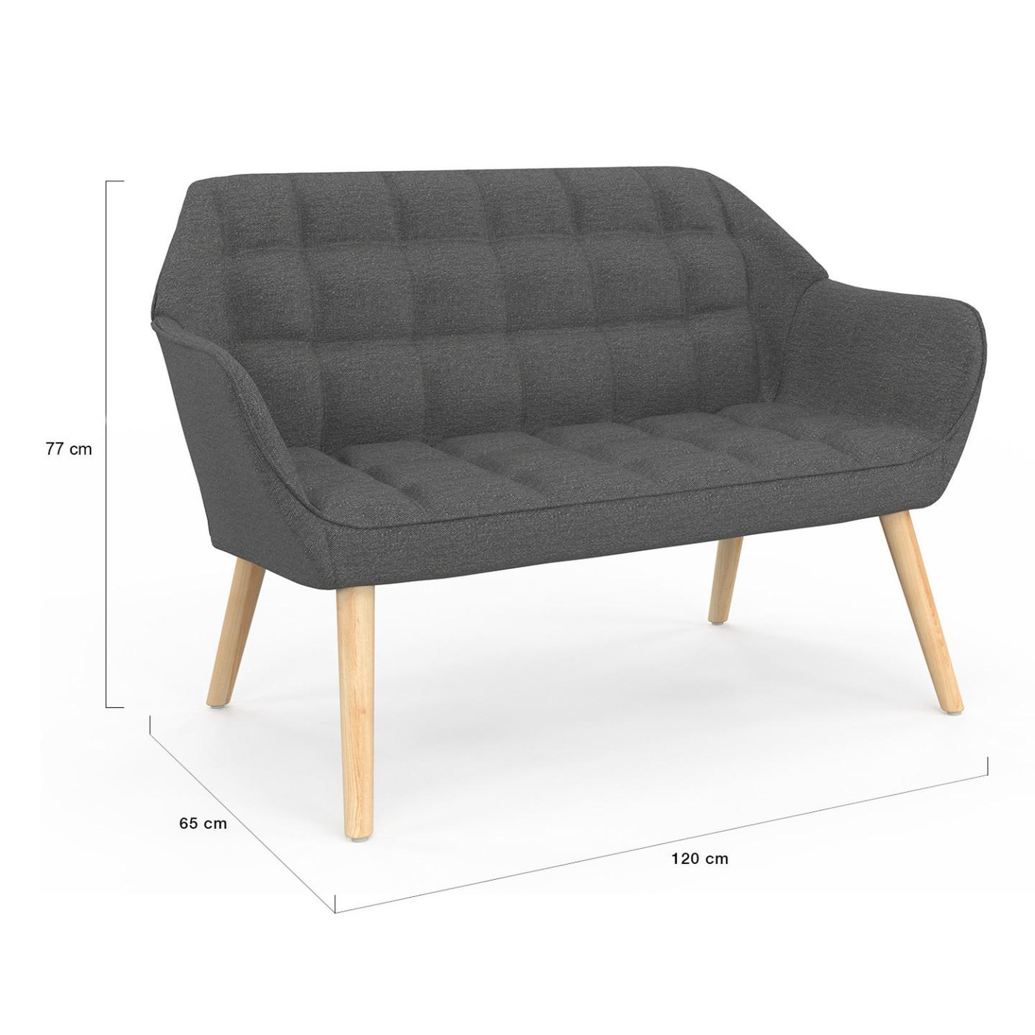 Voir la diapositive 5 : ID MARKET Canapé droit scandinave 2 places castille en tissu matelassé gris anthracite