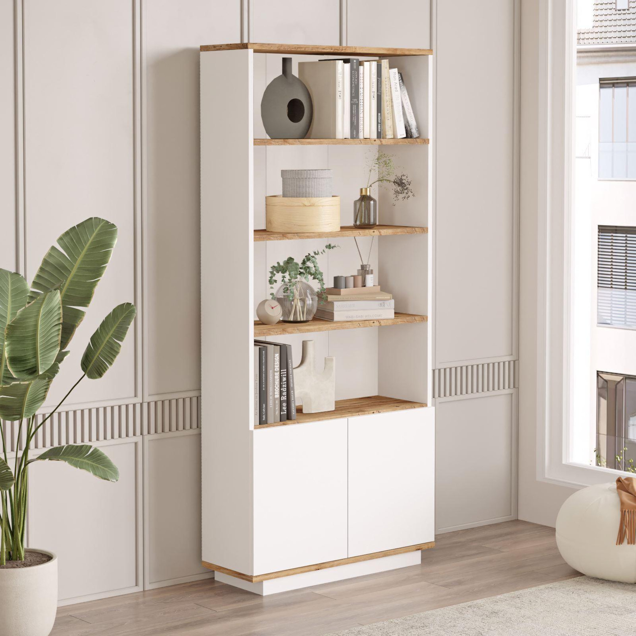 Voir la diapositive 2 : Habitat et Jardin Bibliothèque en bois  fr16  - 75 x 26 x 168 cm - pin atlantiqueblanc