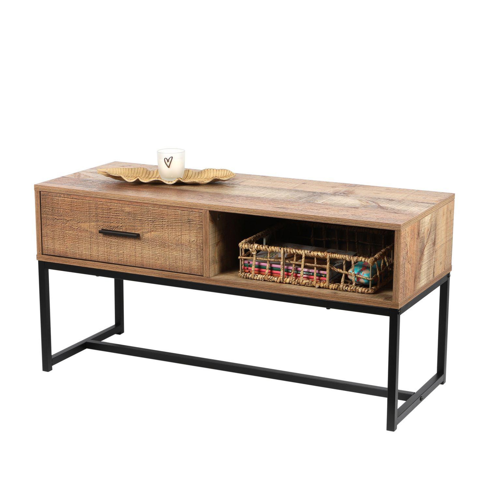 TOILINUX Table basse riverside - 1 tiroir - largeur 100 cm - métal et bois