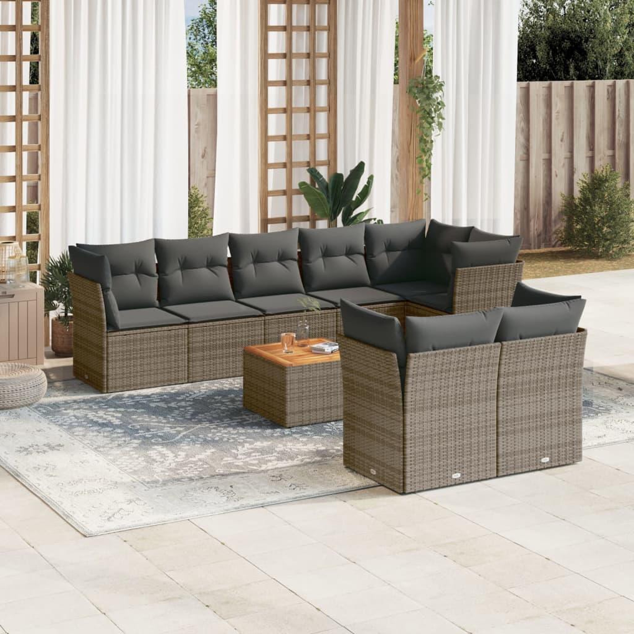 VIDAXL Salon de jardin 9 pcs avec coussins gris resine tressee