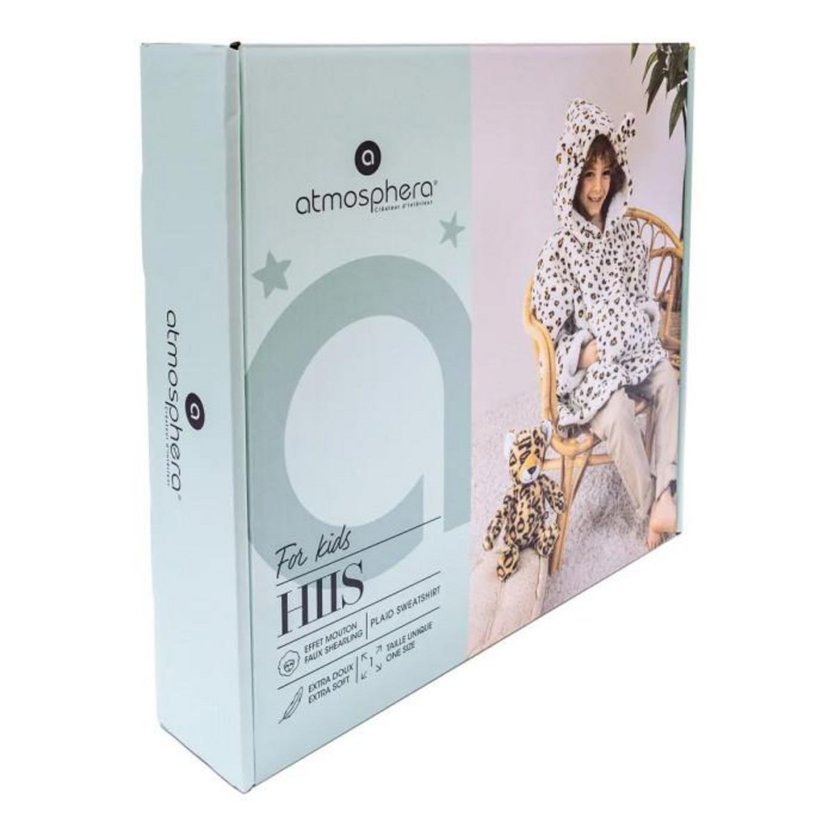 Atmosphera Kids Plaid Sweat Capuche Enfant  Léopard  60x95cm Ocre