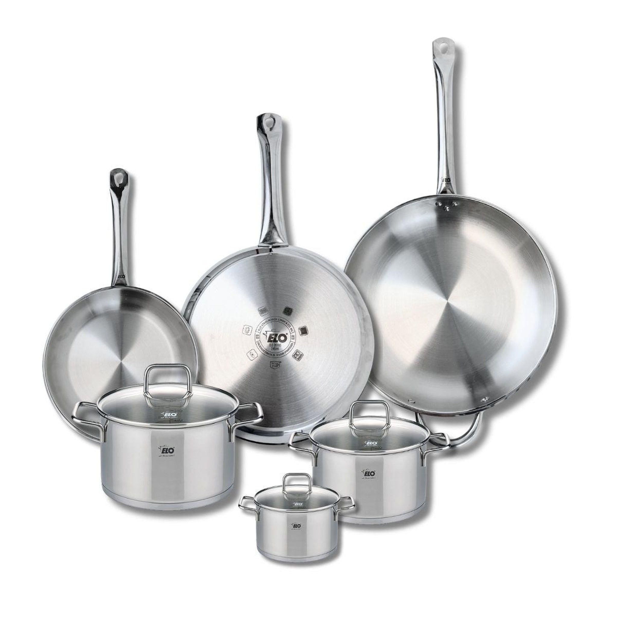 ELO Ensemble de 3 poêles de cuisson 24, 28 et 32 cm et 3 faitouts 12, 16 et 20 cm elo profi citrin