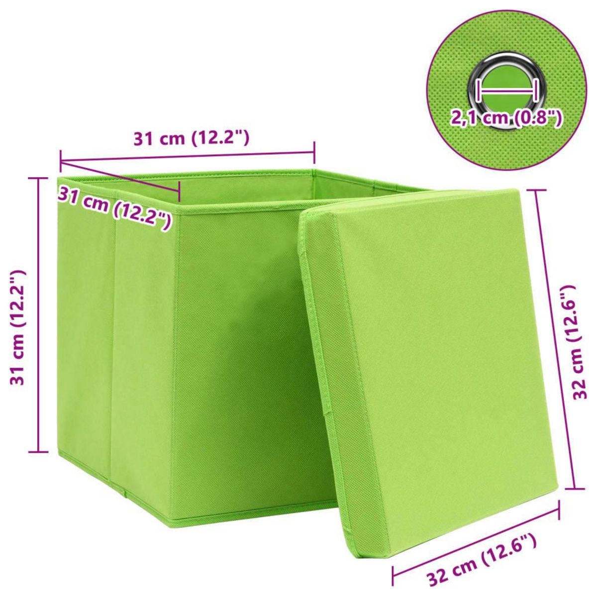 VIDAXL Boîtes de rangement avec couvercles 4 pcs Vert 32x32x32cm Tissu