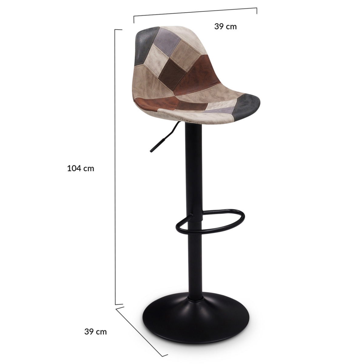 ID MARKET Lot de 2 tabourets de bar KARL design patchworks marron, gris et beiges pied noir